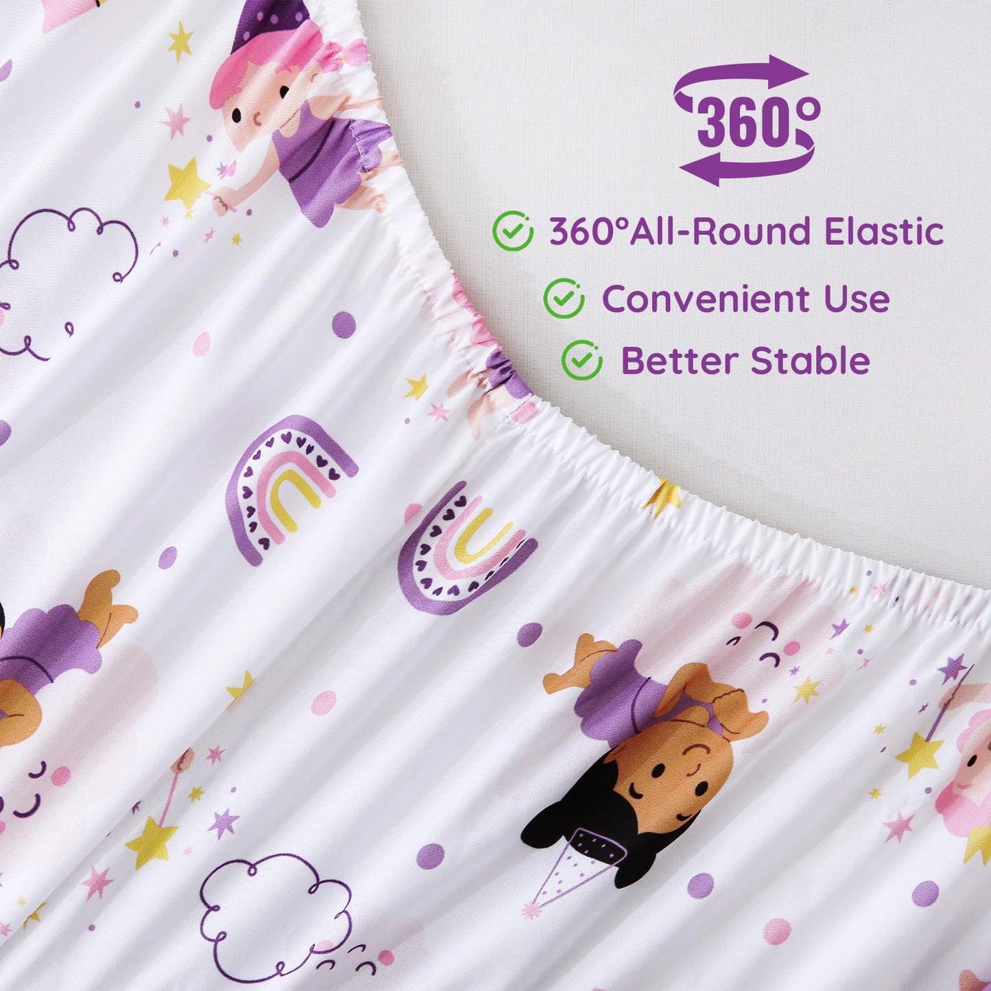 MCO Fairy Castle Kids Full Size Bed Sheets, Soft Microfiber 4 Pieces Breathable Bed Sheet Set for Boys and Girls