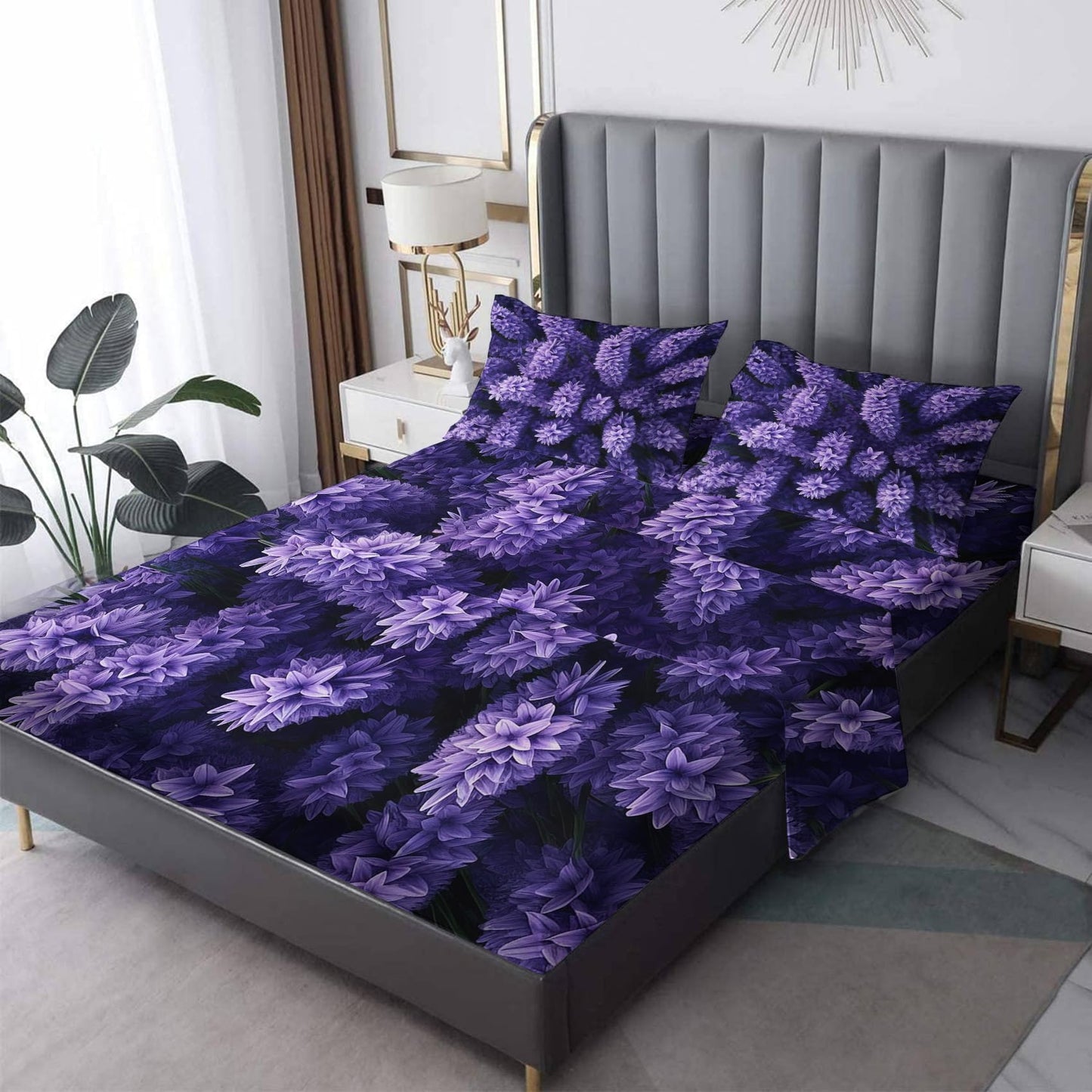 THYUNQ Lavender Floral Sheets Queen Size Bed, Purple Flower Pattern Sheet Set & Bedroom Decor - 16 Inch Deep Pocket, Super Soft Microfiber Bedding Sheets & Pillowcases 4 Piece