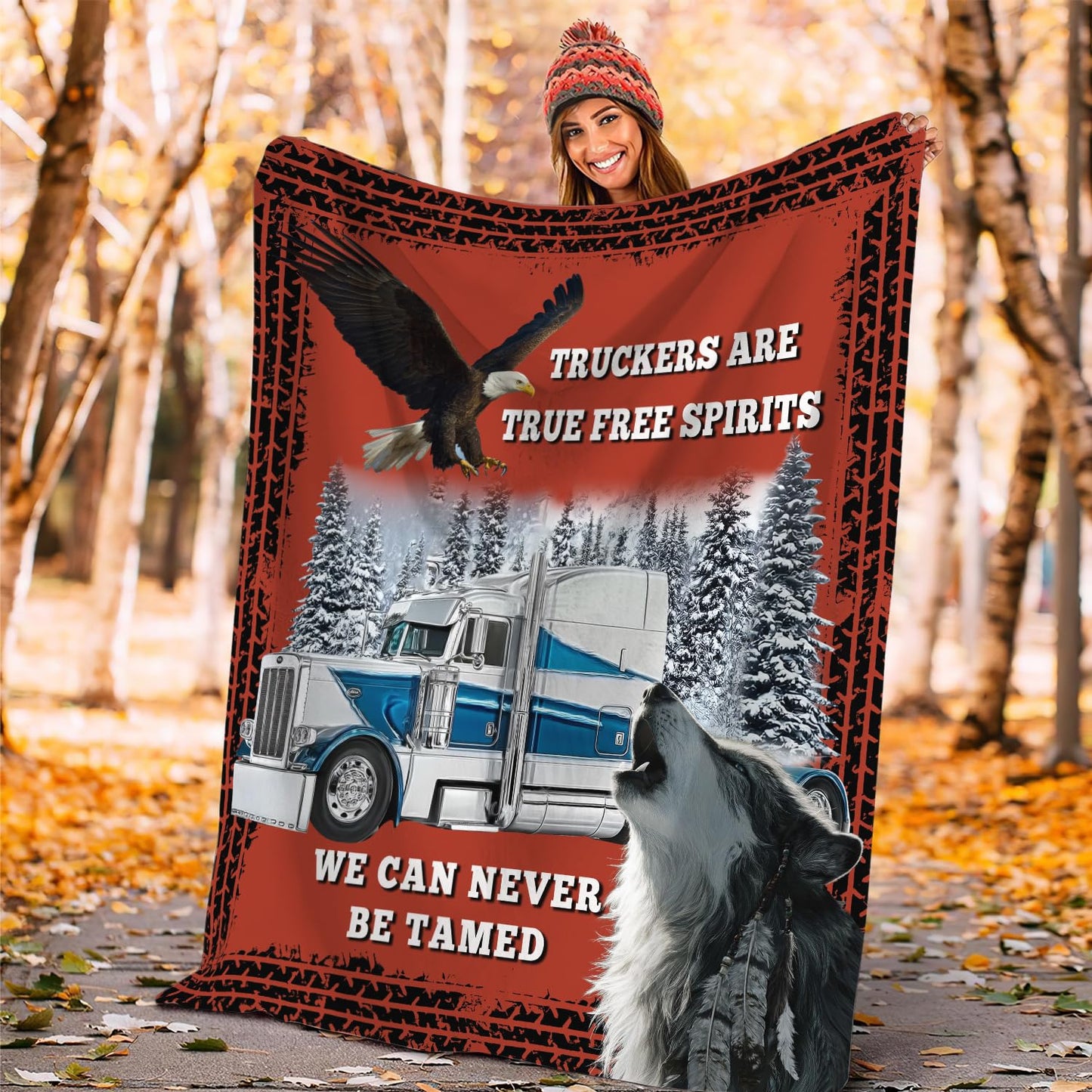 UIAMT Truck Eagle Blanket Trucking Flannel Plush Throw Blanket Cozy Trucker Wolf Wildlife Decor Fleece Stuff Blanket Gifts for Lover Girls Boys Kids Adults Women Bed Travel 40"x50"