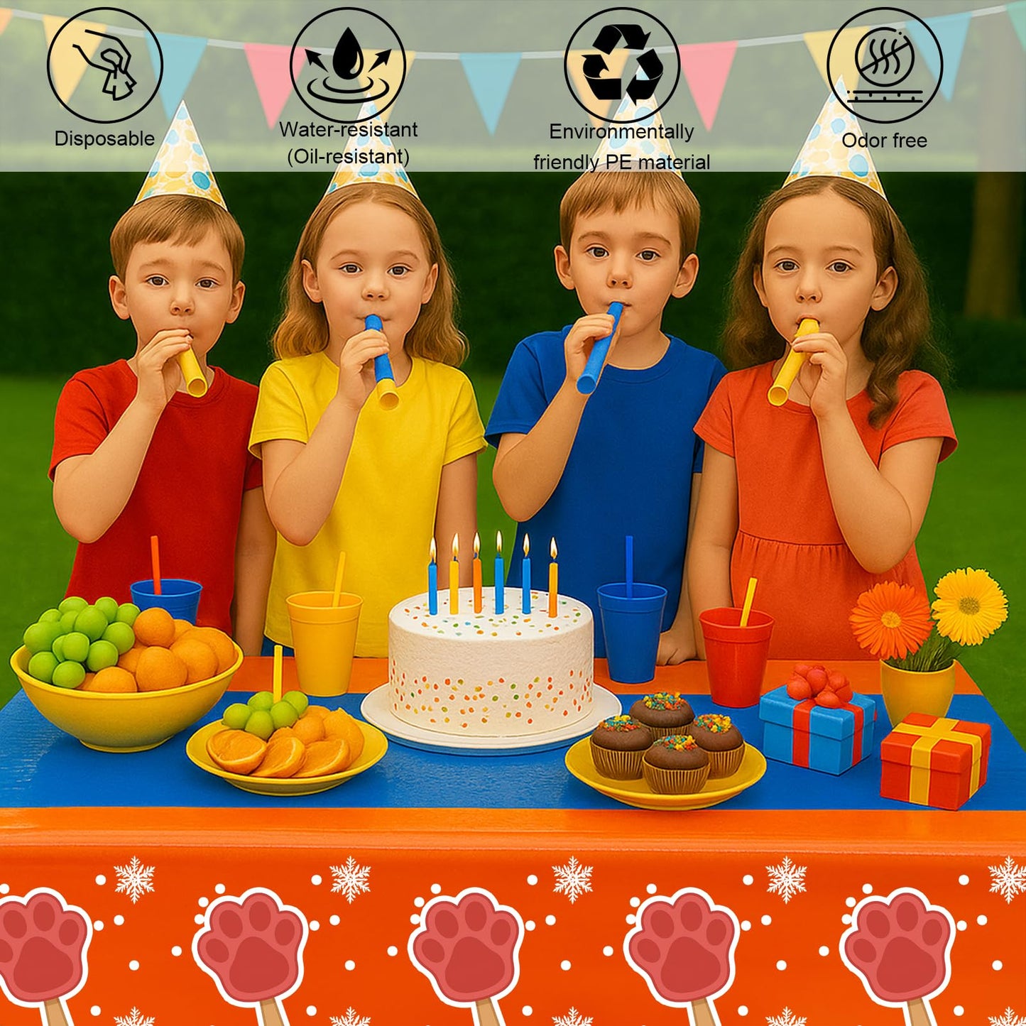 iCrius Animal Paw Design Party Tablecloths - 3 Piece Set (54"x108") - Dog/Cat Theme Birthday Supplies, Disposable Plastic Table Covers