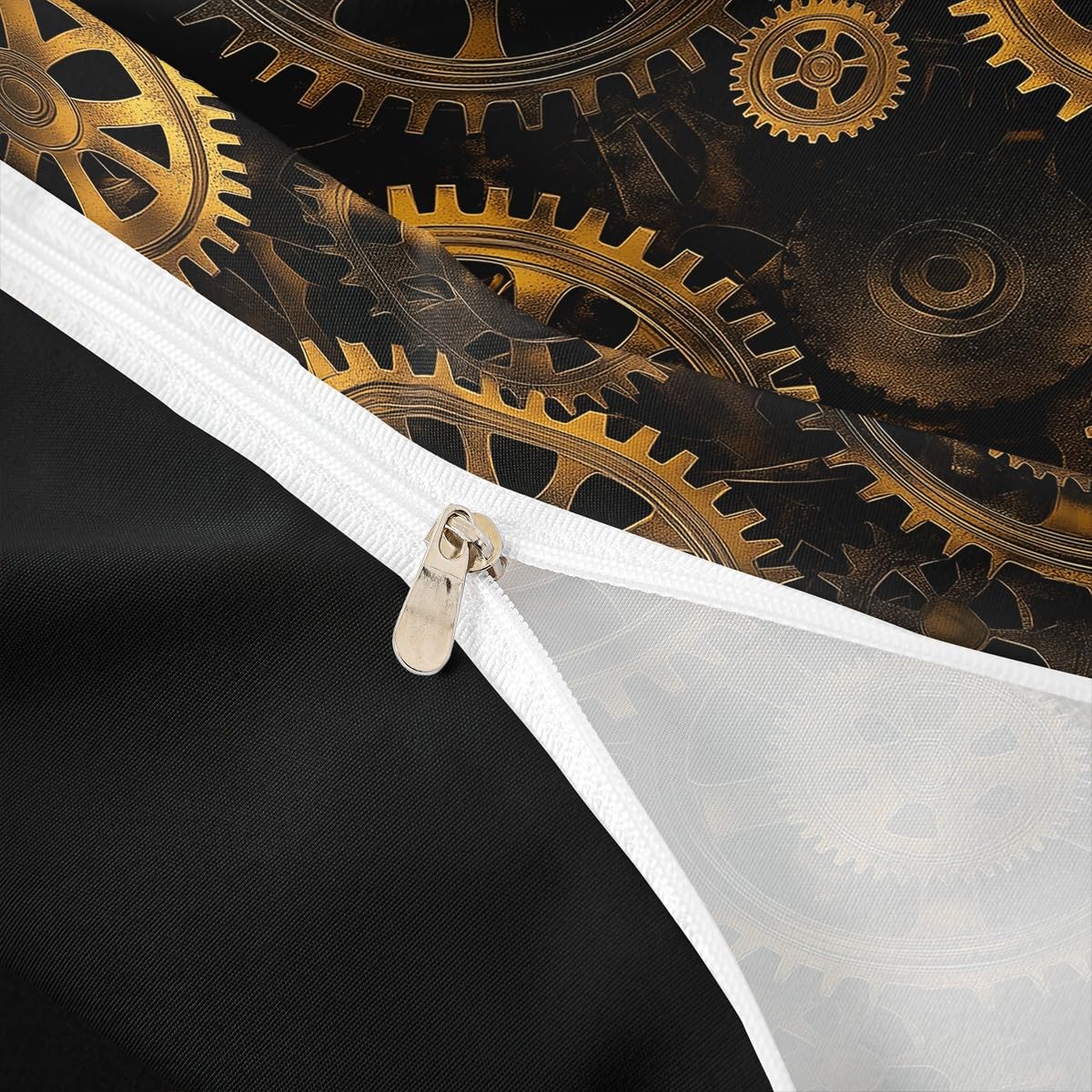 Erosebridal Golden Ndustrial Gear Bedding Set Full Size Steampunk Style Duvet Cover Clocks Theme Comforter Cover for Boys Men Mechanical Device Bedspread Cover, Black