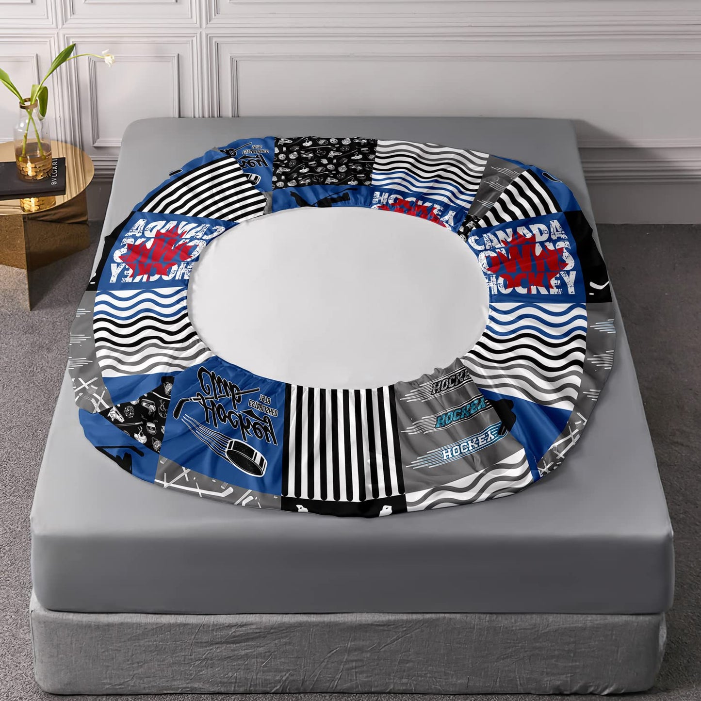 HOSIMA Hockey Fitted Sheets,Ice Hockey Player Bedding Set Twin Size,Lattice Bed Cover with Deep Pocket Cartoon Bedding for Kids Boys Girls Gift,1 Fitted Sheet with 2 Pillow Cases.