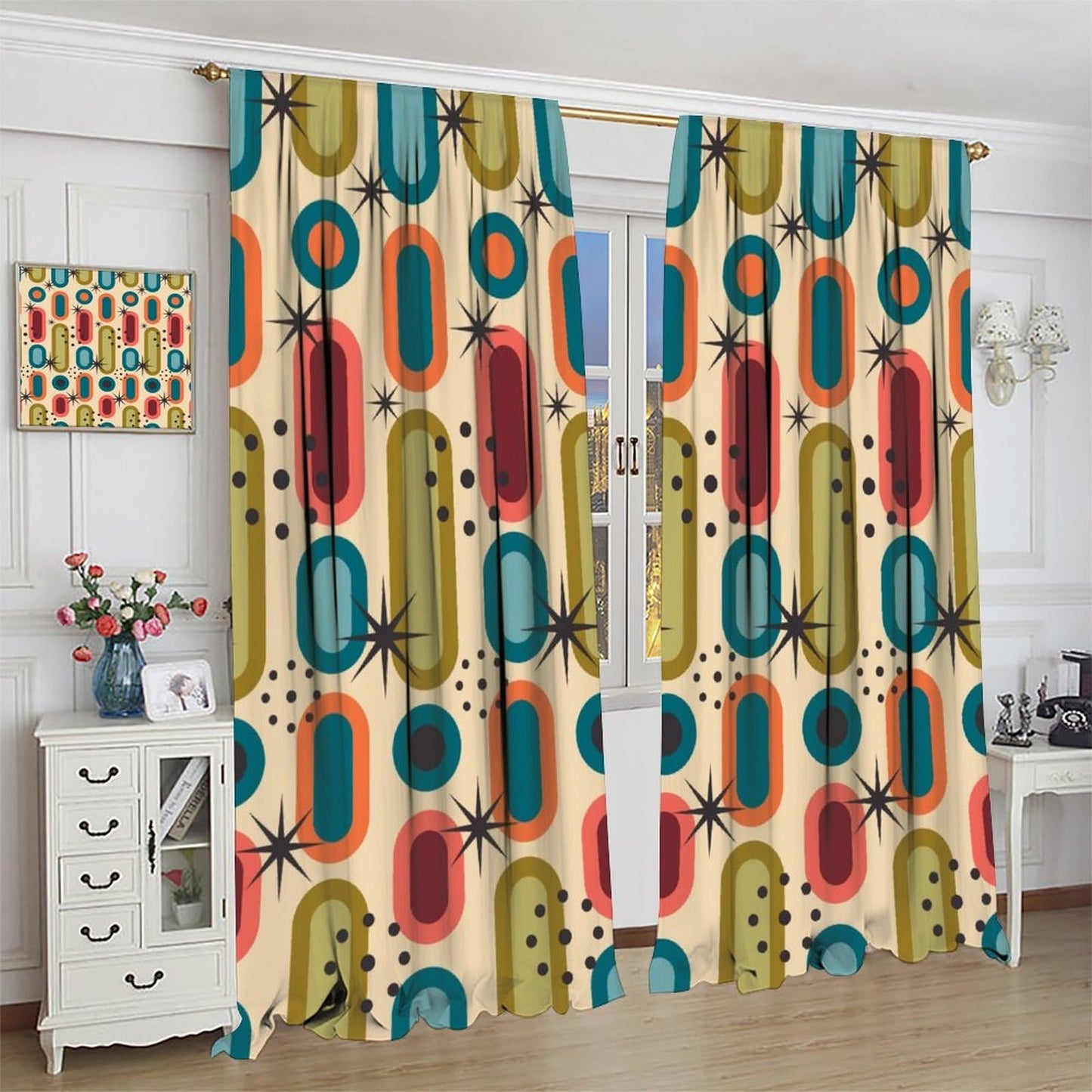 Focusbrite Mid Century Window Curtains,Retro Square Design Modern Style Blackout Window Curtains for Bedroom Living Room Home Set 2 Panels,42x45 Inches