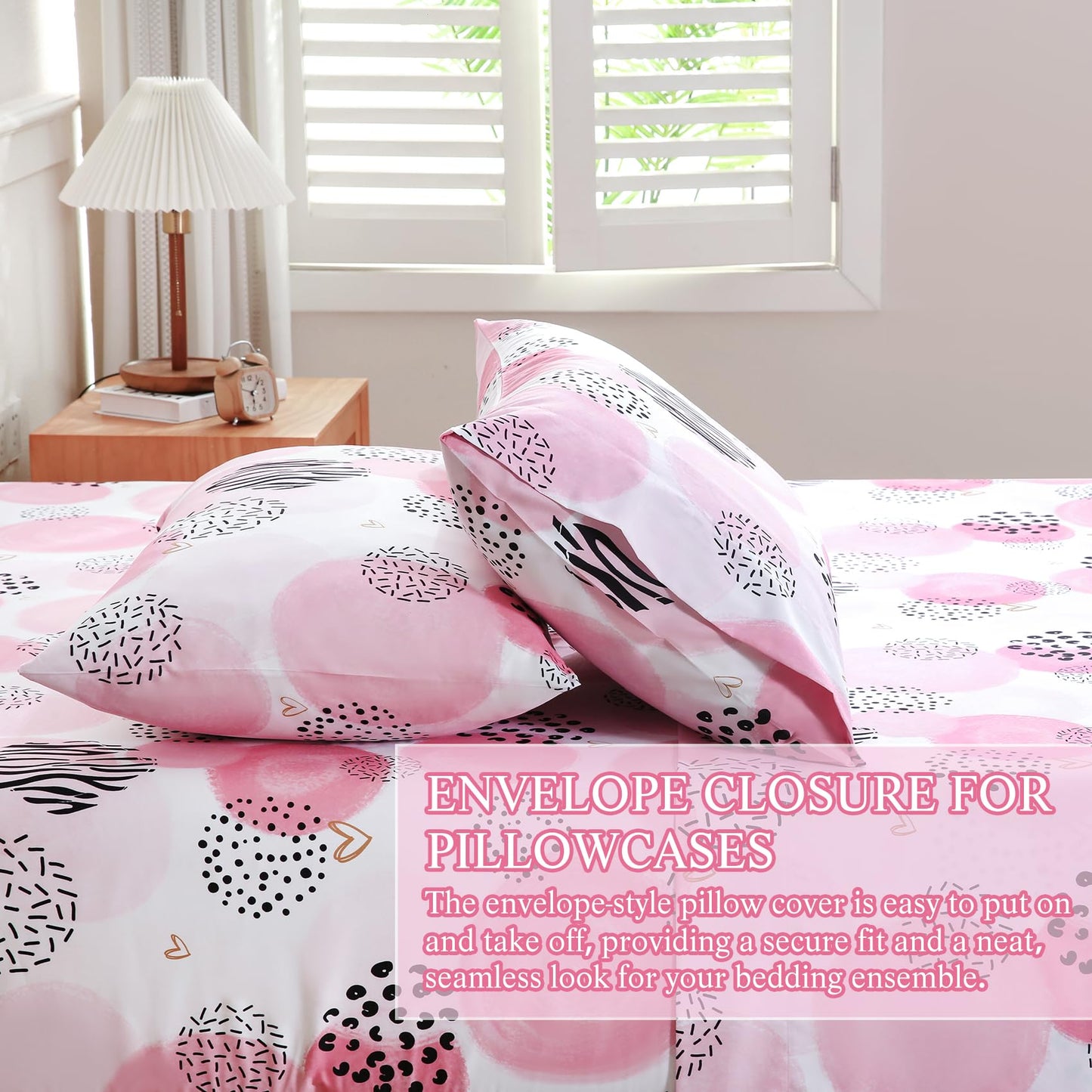 CIMVI Pink Sheet Set Queen Size 4 Pieces Girls Bedding Simple Dots Printed Sheets 15-inch Deep Pocket Fitted Sheets and Pillowcase Soft Breathable Microfiber Bed Sets for Woman Decor Bedroom