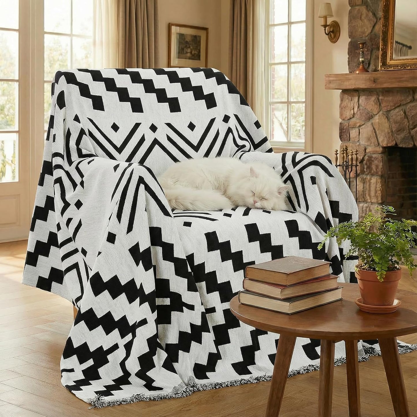 amorus Bohemian Throw Blanket Chenille Jacquard Tassels Cover,63"*71",NO.1