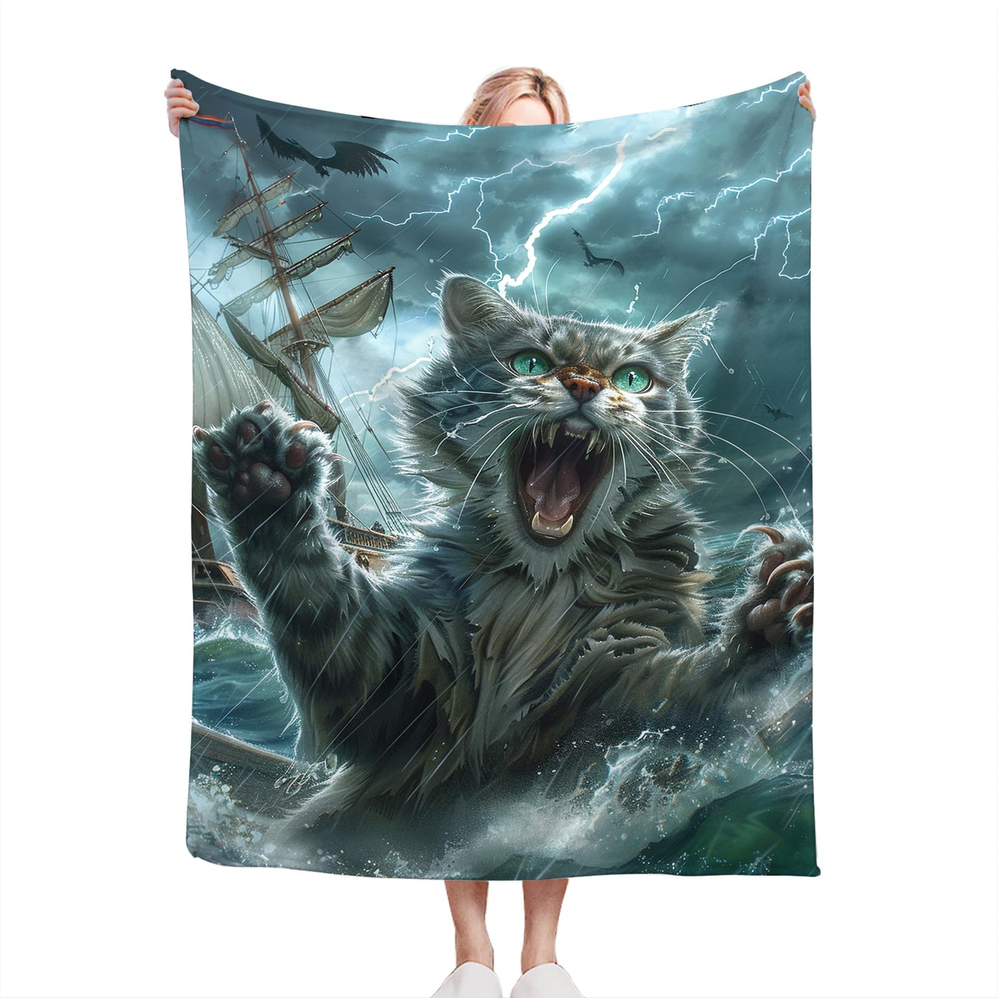 Funny Cat Blanket Nautical Boat Throw Blanket Ocean Gifts and Decor Cat Blanket for Girls Boys Women Men Kids Adults Soft Warm Cozy Fleece Blanket for Couch Sofa Bed 50"x40"