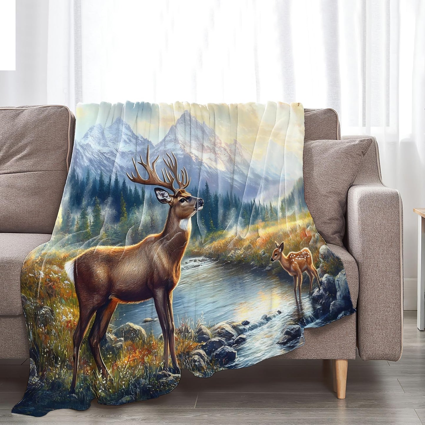 Tijuboni Elk Deer Throw Blanket Mountain Cabin Gifts for Women Men Girls Boys Kids Adults Soft Flannel Fleece Blanket for Couch Sofa Bed Home Decor 40"x50"