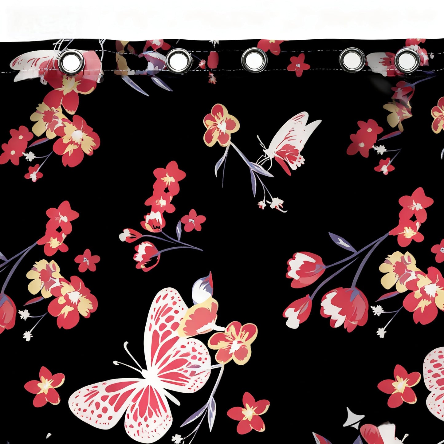 SDIII Pink Butterfly Shower Curtain Set 72x72 Inch, Waterproof Microfiber Pink Butterfly Floral Shower Curtain, Botanical Wildflowers Bathroom Decor