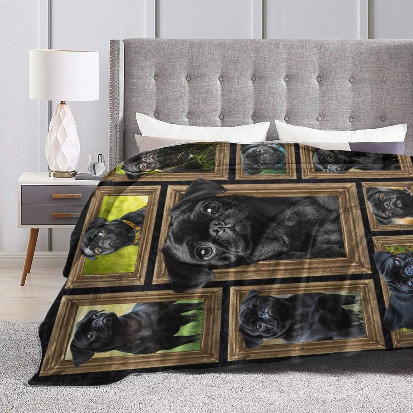 Black Pug Blanket Pug Dog Blankets Fleece Plush Flannel Super Soft Cozy Warm Lightweight Cute Pugs Dogs Decor Gifts for Boys Girls Kids Adults Men Women 40" x 50"
