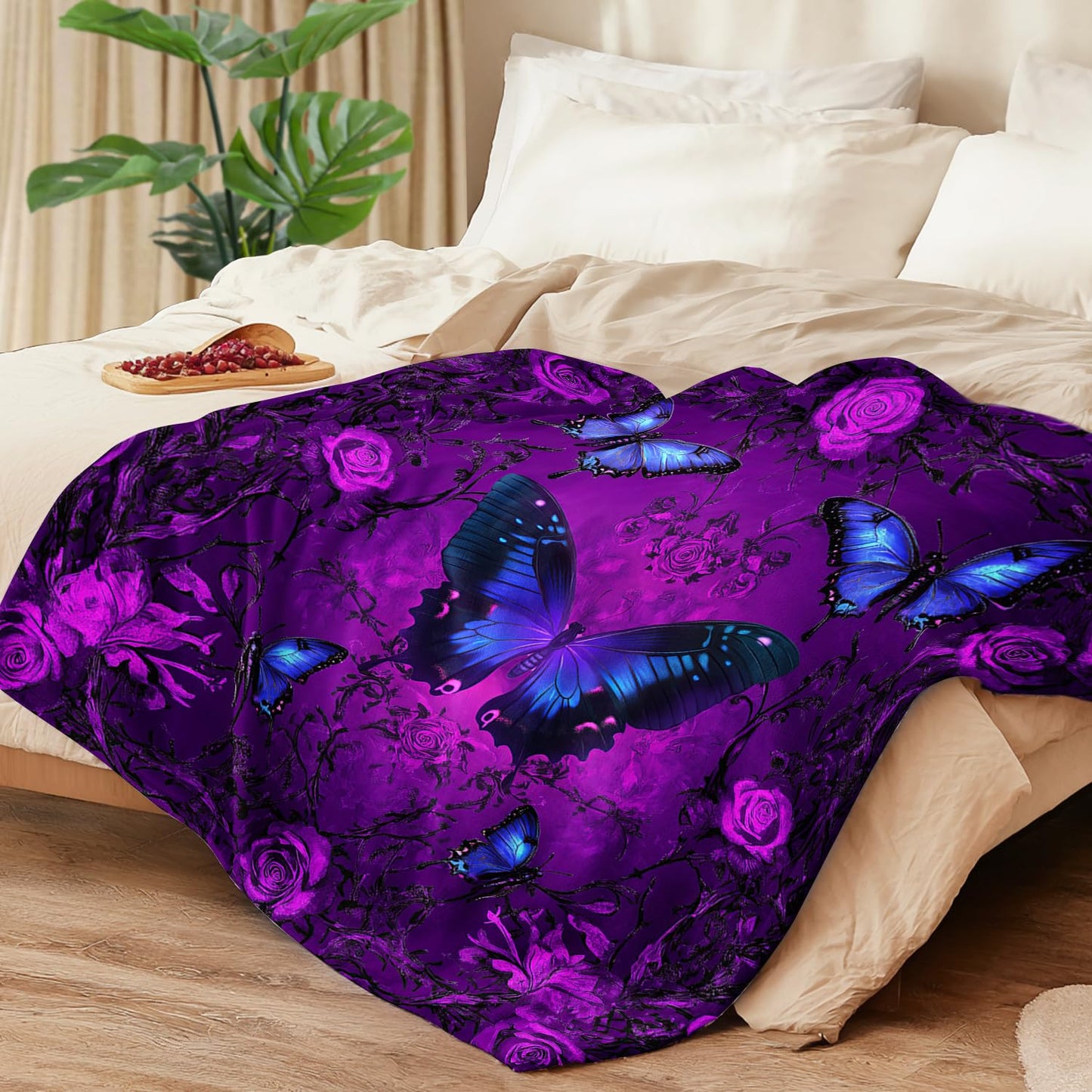 Butterfly Blanket Purple Butterfly Fleece Throw Blanket Super Soft Fuzzy Plush Cozy Warm Butterflies Decor Stuffed Bedding Blankets Gift for Boys Girls Men Women Kids & Adult 50"X40"