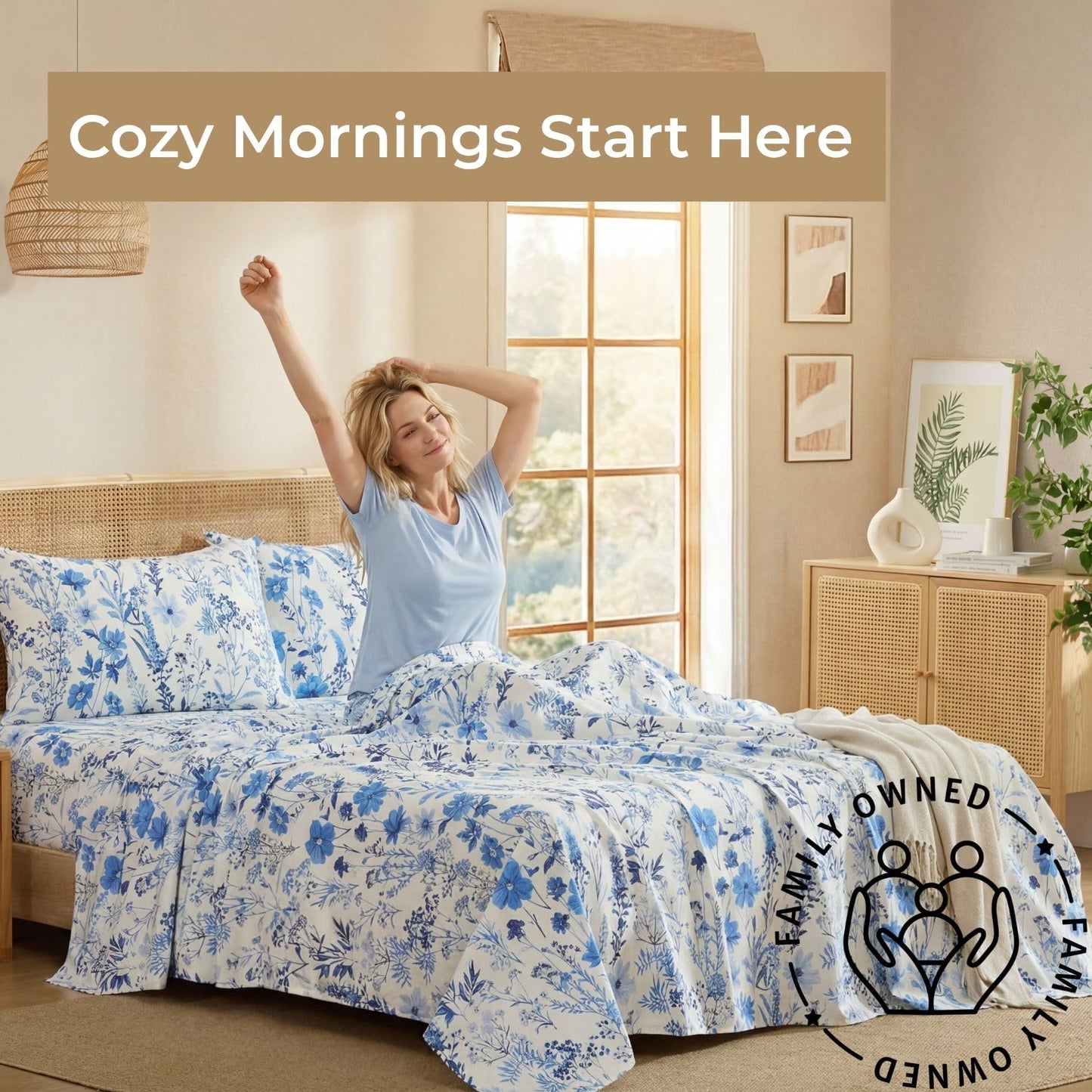 HLC.ME Blue Floral Bed Sheets - 4 Piece Bed Sheet Set - Wrinkle Resistant & Ultra Soft - Fits Mattresses up to 15 Inches Deep (Full)