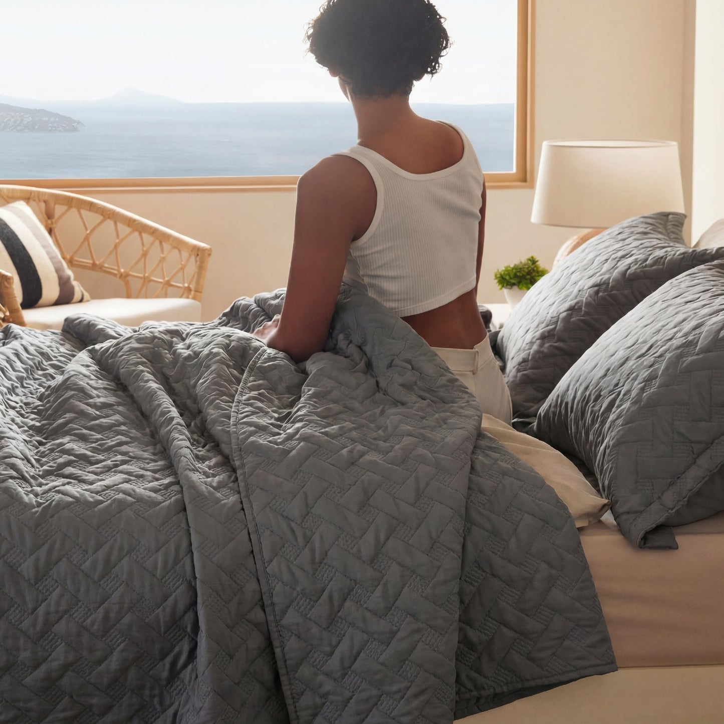 Bedsure Quilts King Size - Grey Bedspreads King Size with Basket Weave Pattern, Soft Quilt Bedding Set, Lightweight Comforter Set Coverlet for All Seasons with 2 Pillow Shams (106" x 96")