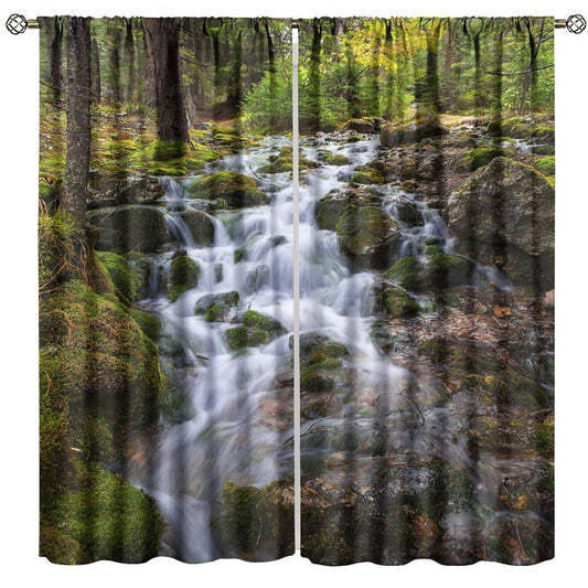 AuiMzoo Natural Waterfall Curtains, Jungle Rivers and Streams Natural Scenery, Bedroom, Living Room and Kitchen Blackout Curtains42X45 Inch