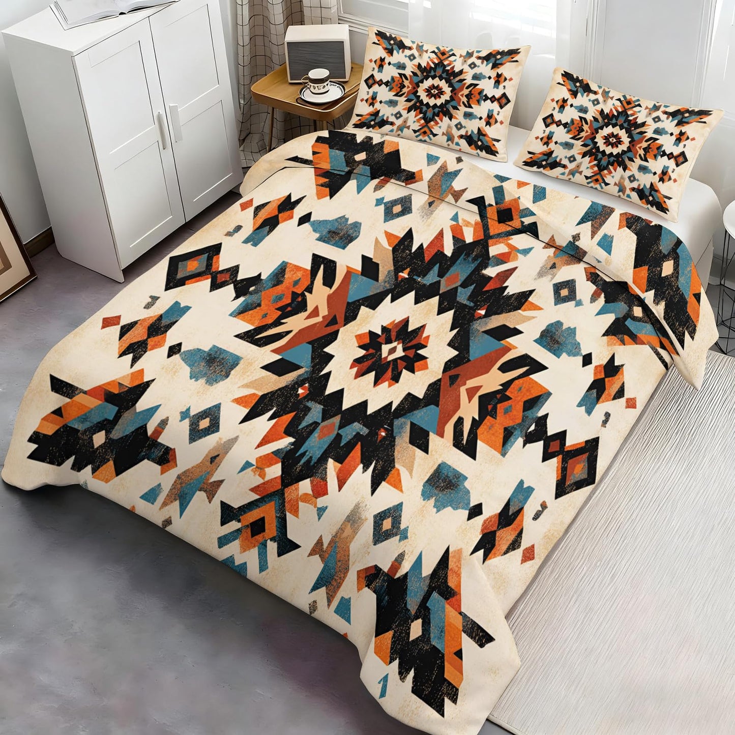 GKPLY Navajo Geometric Duvet Cover King, Tribal Aztec Bedding & Bedroom Decor, Southwestern Comforter, Zipper Closure, Rustic Ethnic Duvet Cover & 2 Pillowcases, Reversible Print