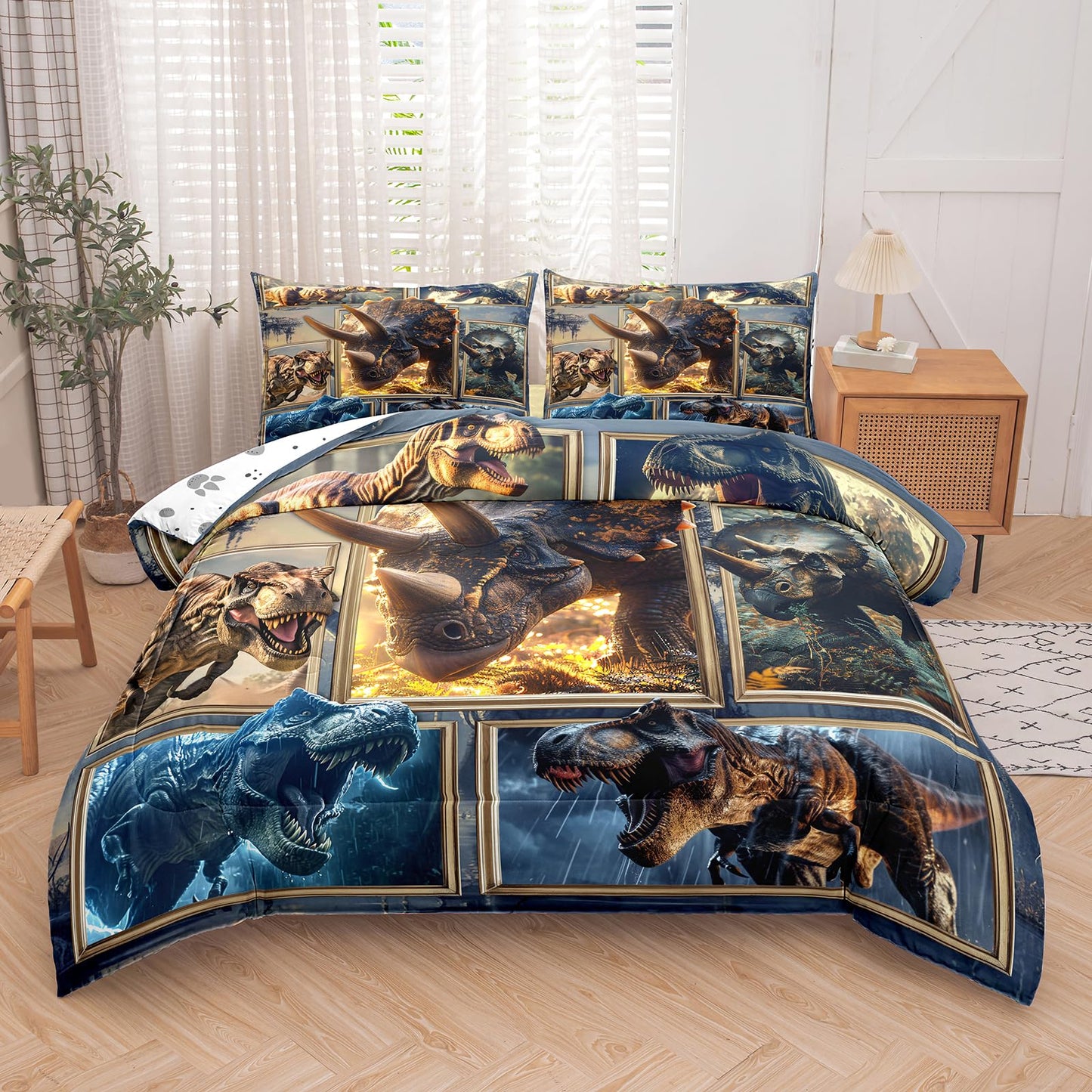 Dinosaur Comforter Set Twin, 2 PC 3D Dinosaur Bedding Set for Boys, Super Soft Lightweight Dinosaurs Print Comforter Sets for All Seasons, Includes 1 Comforter (66"x86") and 1 Pillowcase(20"x30")