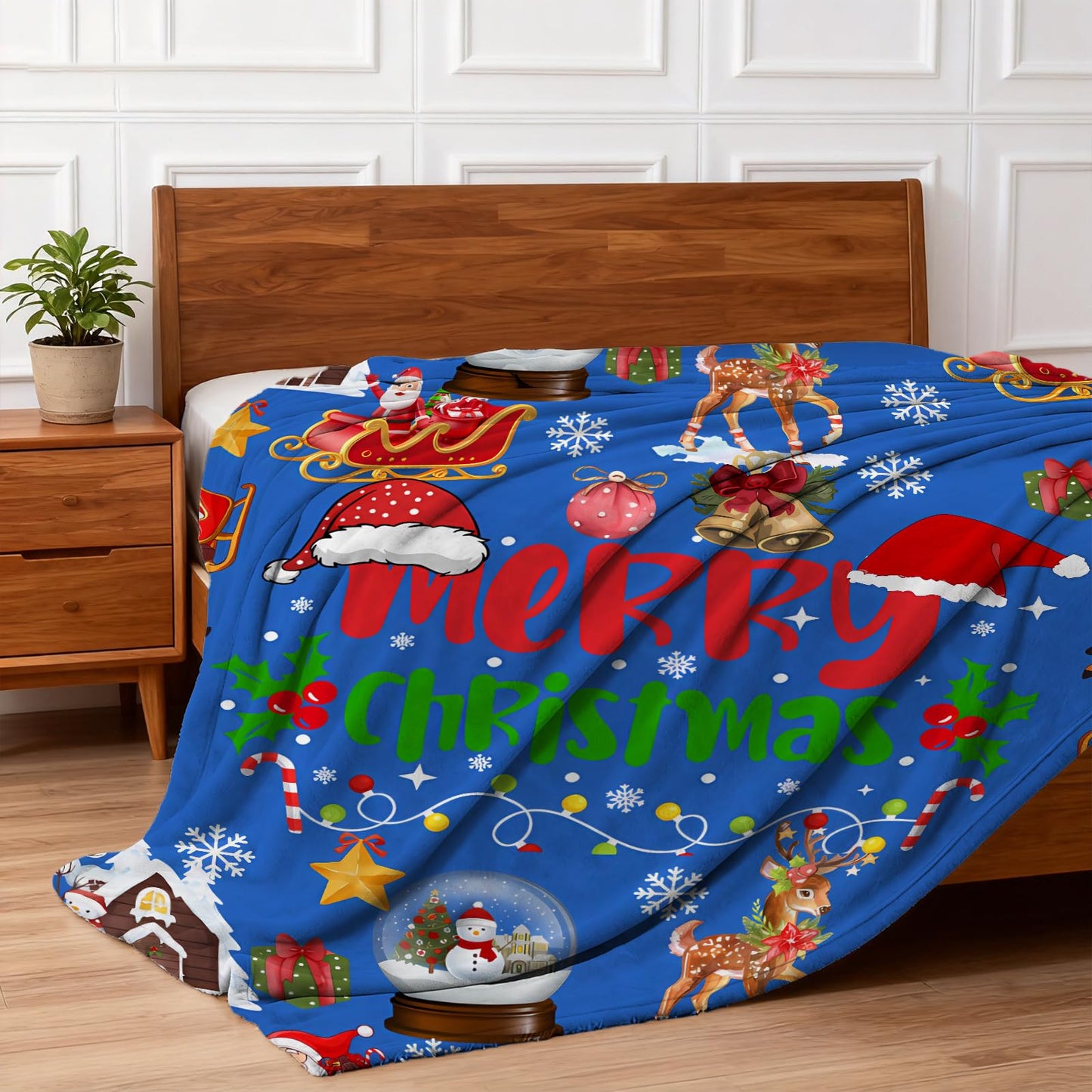COMFAR Blue Cute Christmas Blankets and Throws for Adults/Women/Boys/Kids, Holiday Fleece Throw Blanket for Couch/Sofa, Holiday Decor, Christmas Decorations/Gifts 40"x 60"