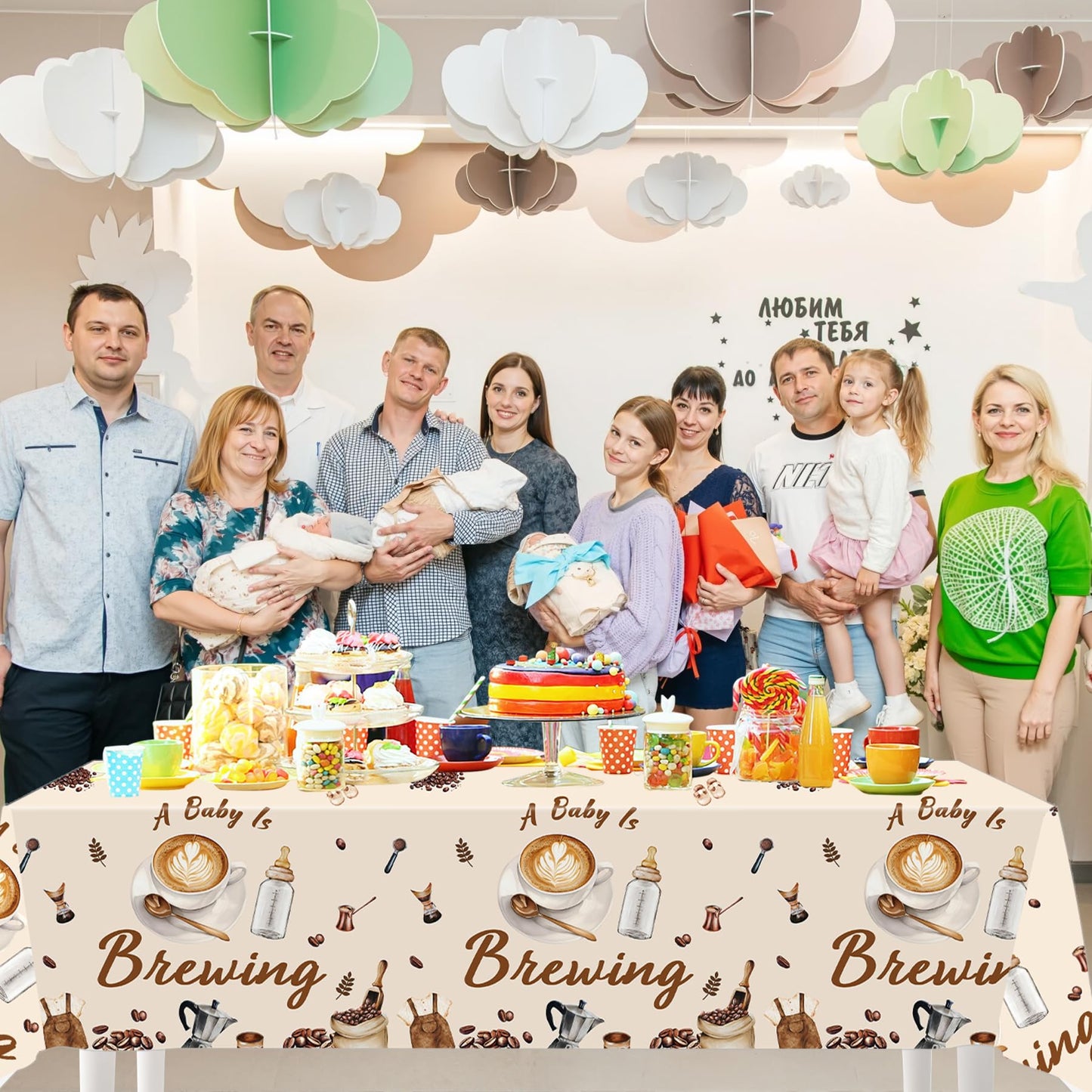 Lianxuia 3Pcs Coffee Baby Shower Plastic Tablecloth, 54 x 108 Inch A Baby is Brewing Table Cover, Disposable Coffee Themed Party Table Cloth for Gender Reveal, Baby Shower Decorations