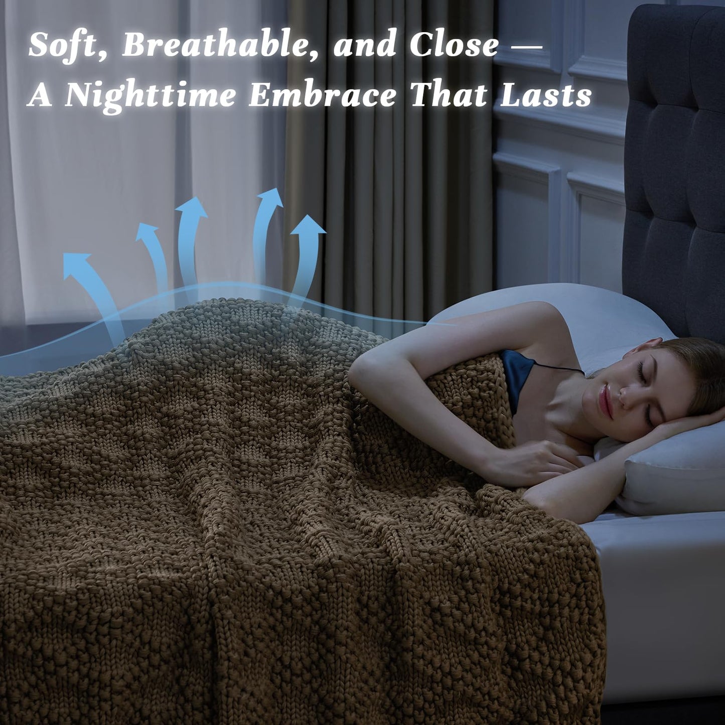 Anysay Knitted Weighted Blanket for Adult, Chunky Knit Weighted Throw for Sleep 60"*80" 20lbs, Cooling Breathable Machine Washable Fall Heavy Blanket for Room Decor (Beige, Queen)