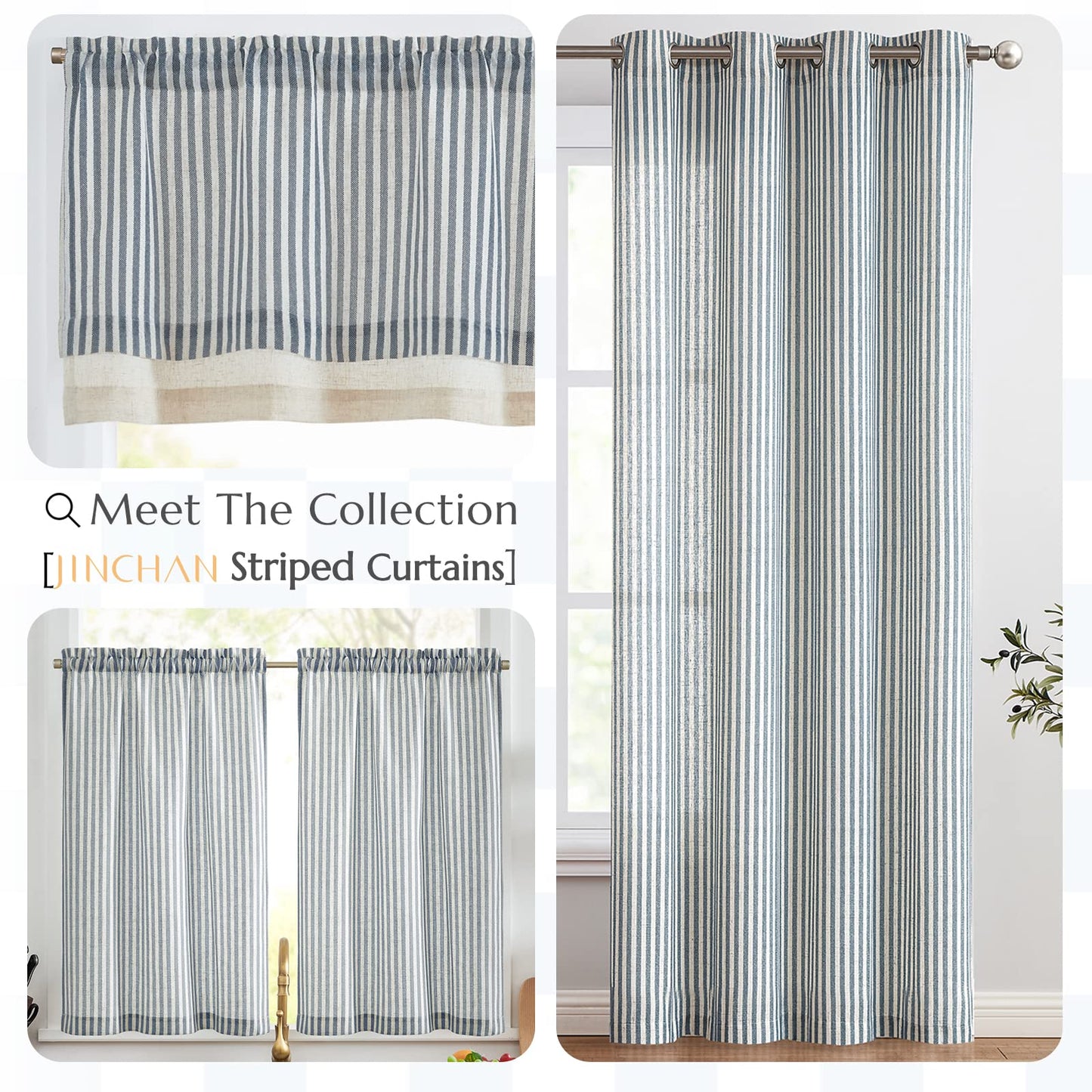 jinchan Linen Valance Kitchen Curtain Light Filter Double Layer 18 Inch
