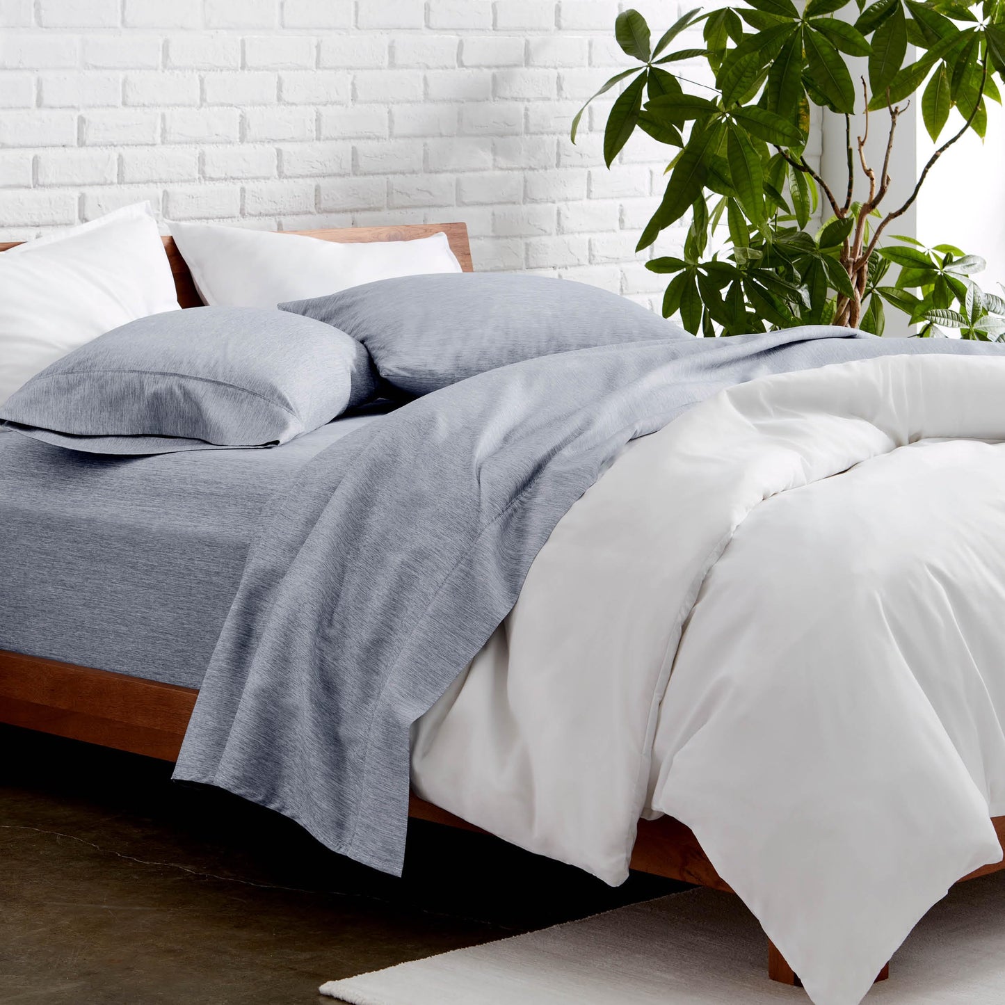 Bare Home Queen Sheet Set - Luxury 1800 Ultra-Soft Microfiber Queen Bed Sheets - Double Brushed - Deep Pockets - Easy Fit - 4 Piece Set - Bedding Sheets & Pillowcases (Queen, Heathered Blueberry)