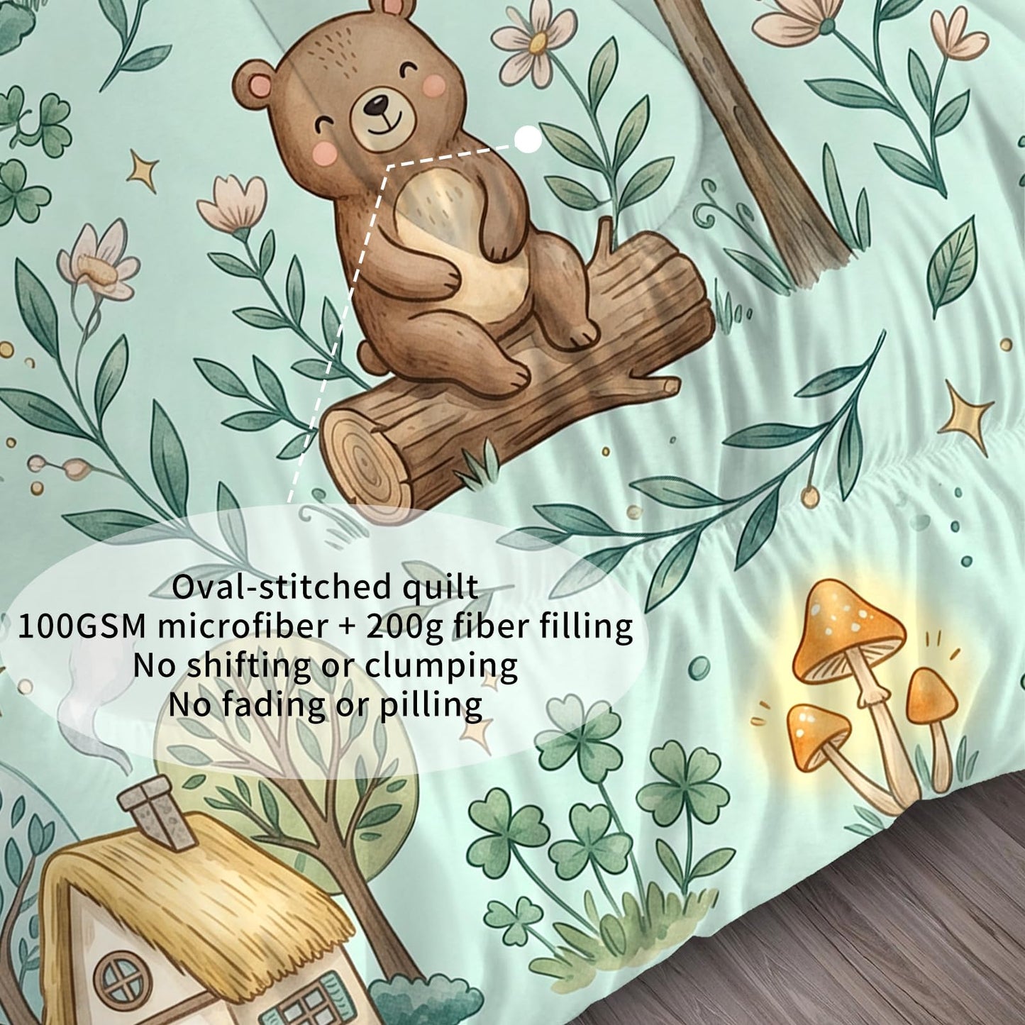 DJNEAR Cute Woodland Animal Comforter Set Twin Size, Bear and Rabbit Print for Kids Boys Girls Teens, Soft Microfiber Room Decor 1 Comforter 1 Pillowcase