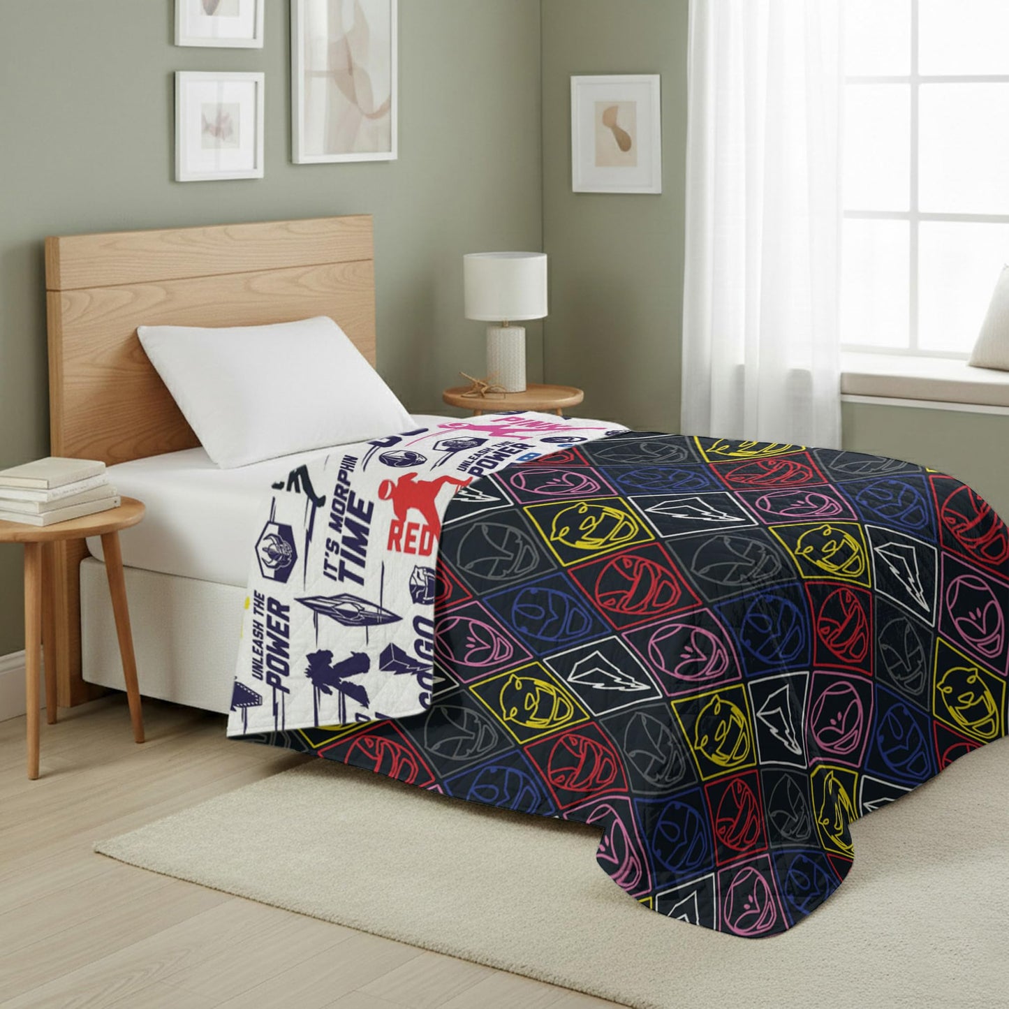 Northwest Power Rangers Core Quilted Blanket, Comfy Throw, Adults Boys Girls, Soft Lightweight Bedding for Bed, or Couch, 60 x 80 inches
