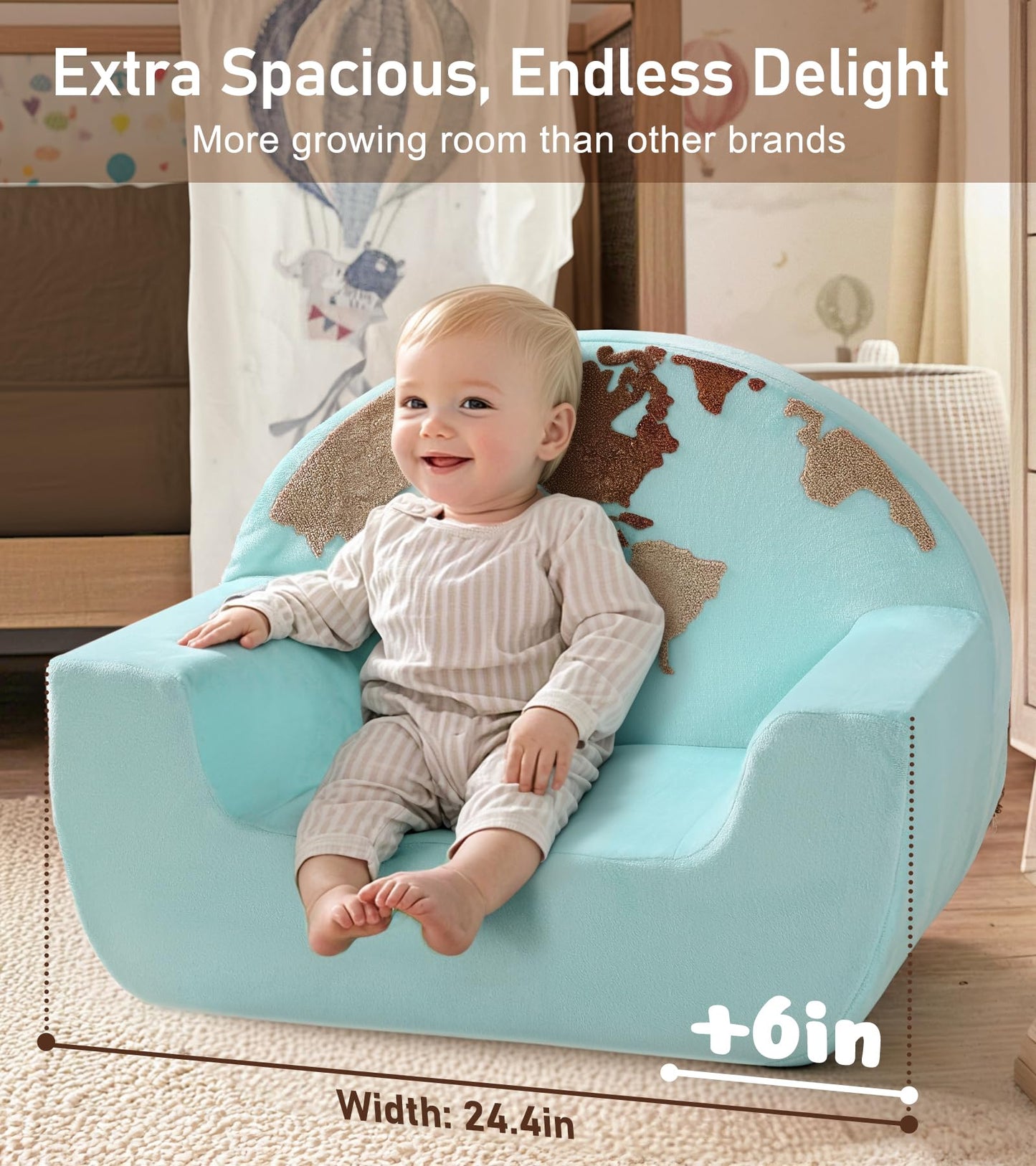 Kids Chair Comfy, Snuggly-Soft Toddler Armchair, Cuddly Kids Foam Chair for Boys and Girls, Portable Toddlers Reading Chairs, Toddler Chairs Comfy 1-3 Years Old, Colorful US Map Design, Blue