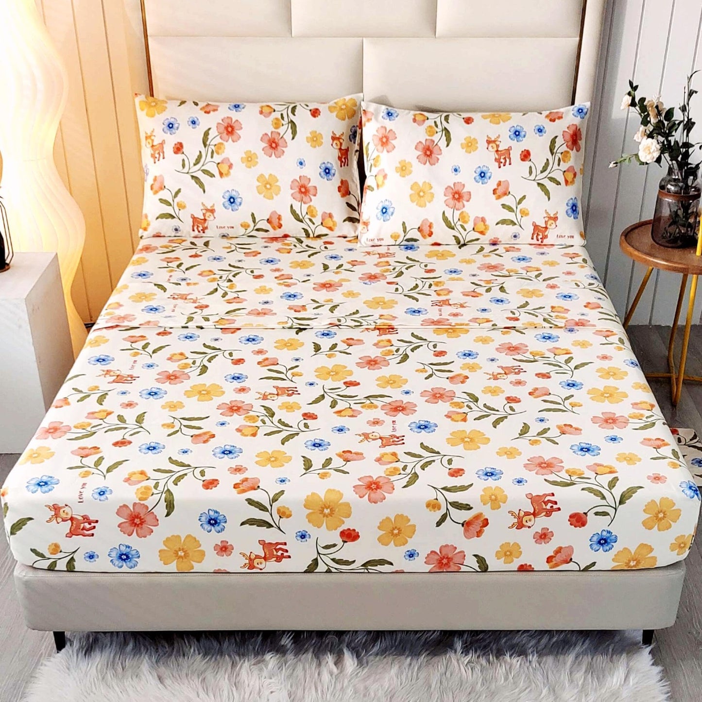 SDIII 4PCS Pink and Yellow Floral Twin Sheet Set, Soft Microfiber Twin Floral Sheets, Wrinkle and Fade Resistant, Cozy Home Decor on Amazon