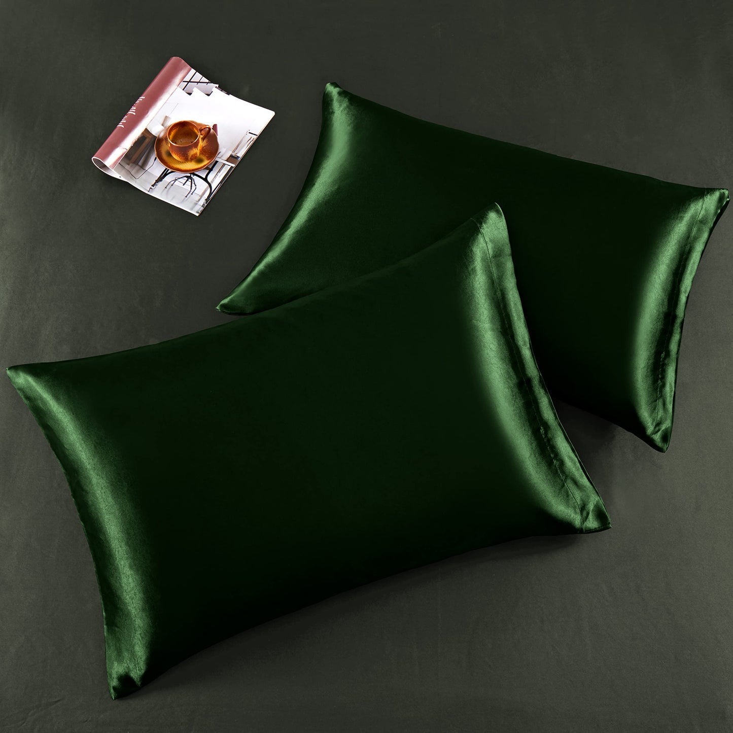 Horbaunal 4 Piece Satin Sheet Set Twin Size Luxury Silky & Soft Emerald Green Satin Twin Bed Sheet Set with 16" Deep Pocket, 1 Fitted Sheet, 1 Flat Sheet, 2 Pillowcases