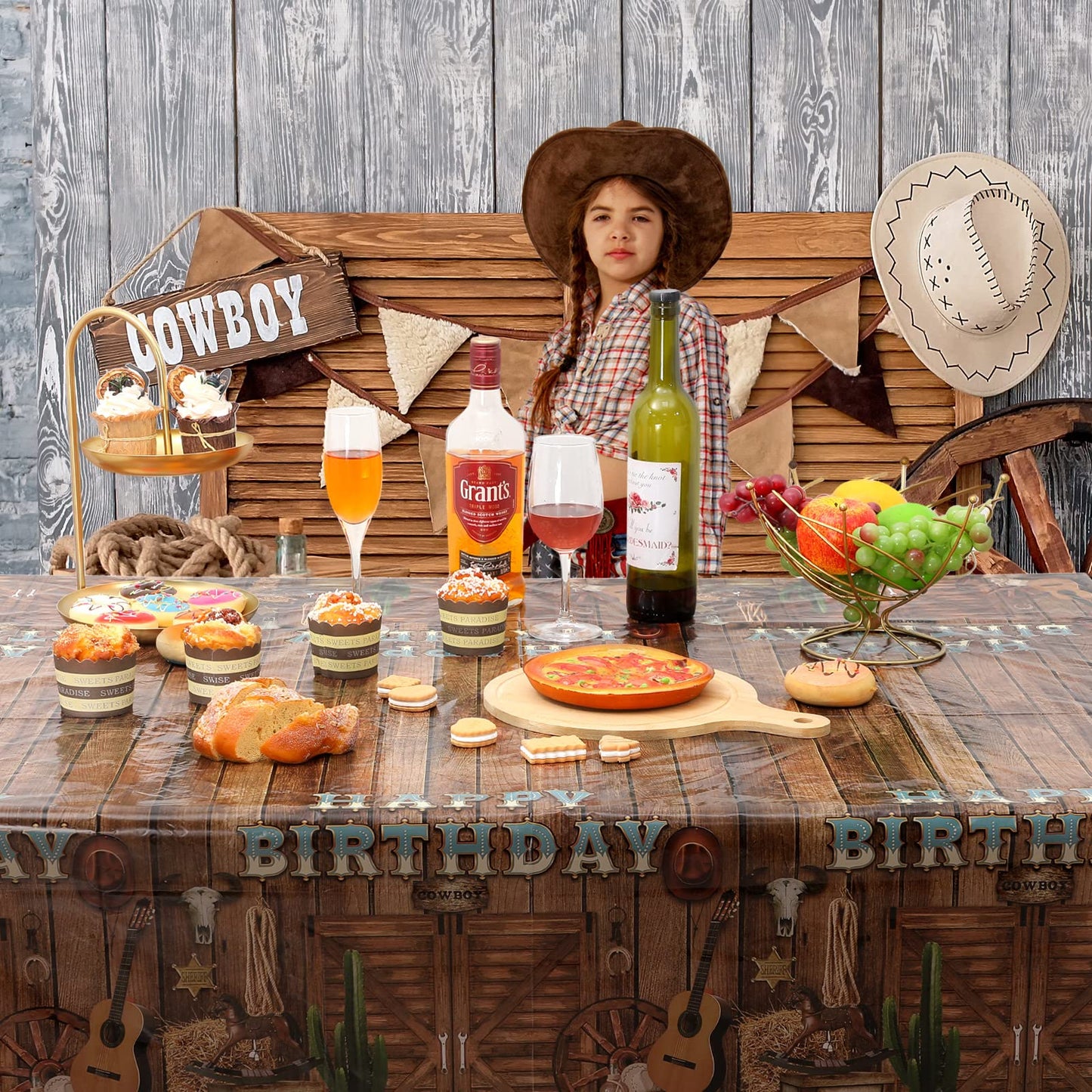 BBTO 3 Pieces Western Tablecloths Cowboy Party Decorations Birthday Table Cover Wild West Happy Birthday Tablecloth Plastic Western Table Cloths Party Decor, 54 x 108 Inches