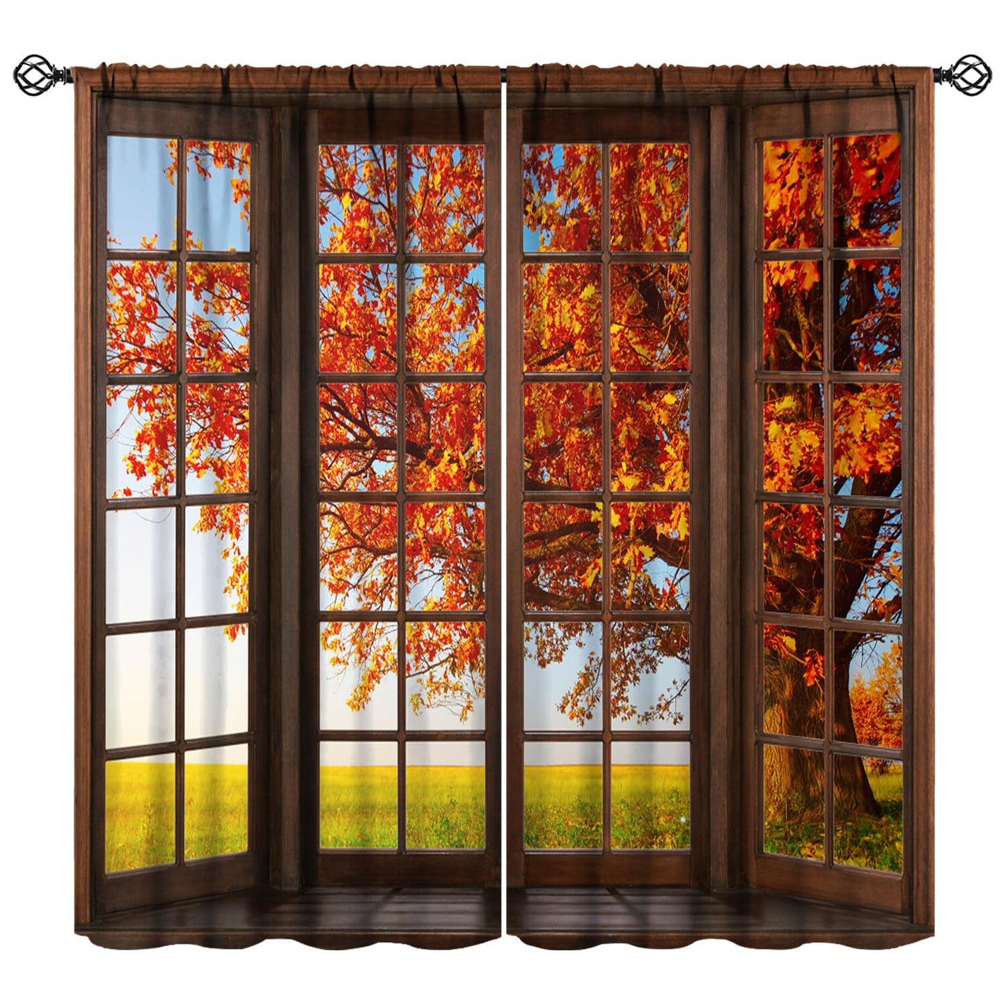 JESTRONRY Forest Landscapes Window Curtain,Autumn Fall Tree Nature Landscape Room Darkening Door Window Rod Pocket Curtain for Living Room Bedroom Kitchen W42xL45in