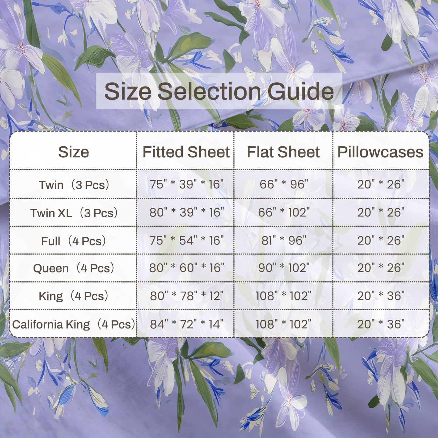 Purple Floral California King Bedding Set Romantic Flower Sheet Sets