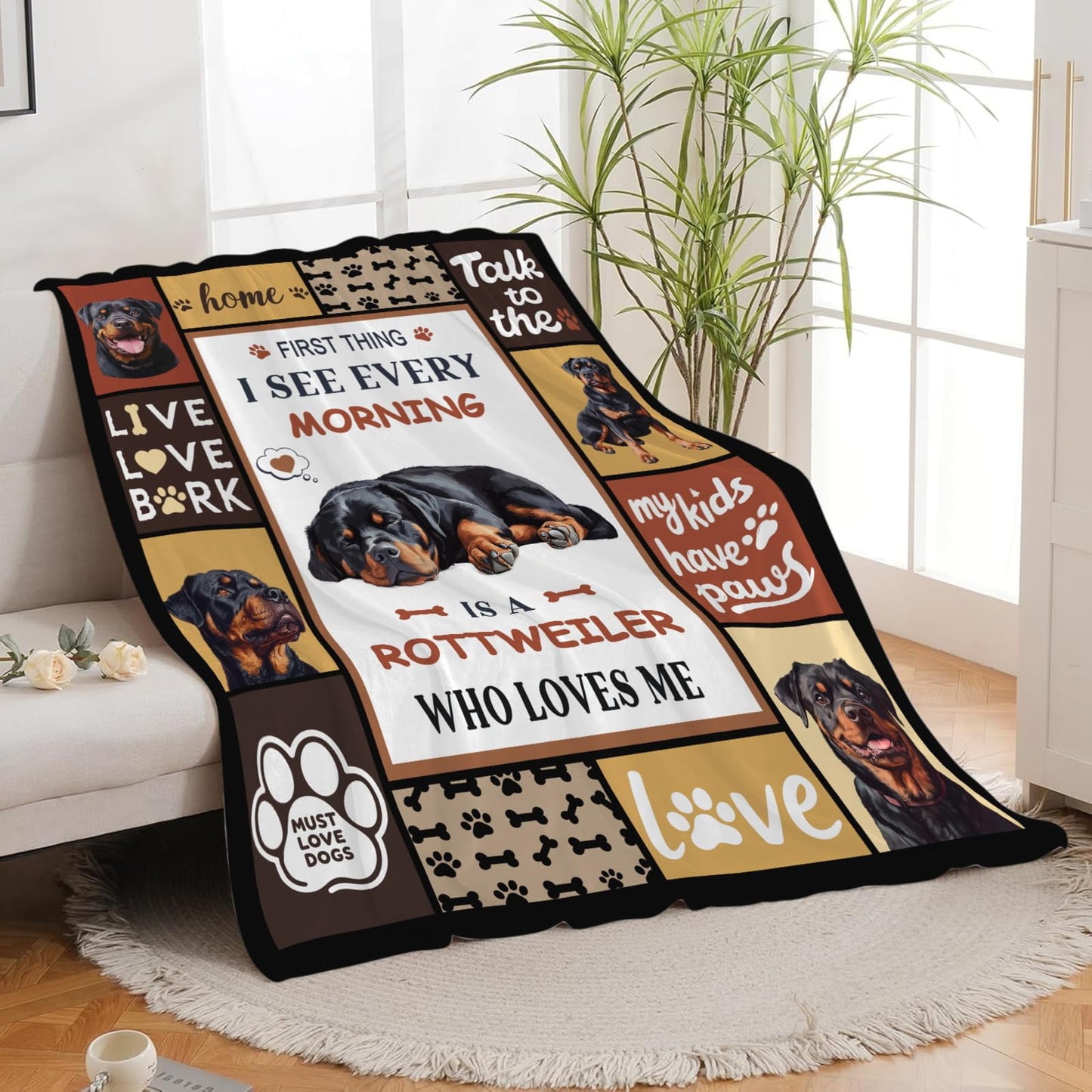 Lovira Rottweiler Throw Blanket Dog Print Blankets Gifts for Couch Sofa Bed Stuff Decor Lightweight Soft Cozy Fleece Plush Warm Flannel Bedding for Lover Men Women 40"x50"