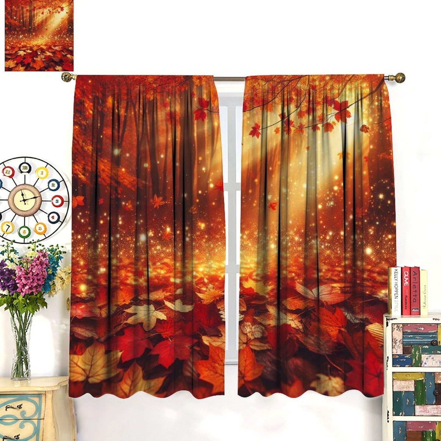 Nanacur Autumn Leaf Maple Leaves Curtains, Fall Plants Nature Scenery Rod Pocket Window Treatments for Farmhouse Bedroom Living Kitchen Cafe Drapes 41" W X 45" L (No Blackout)