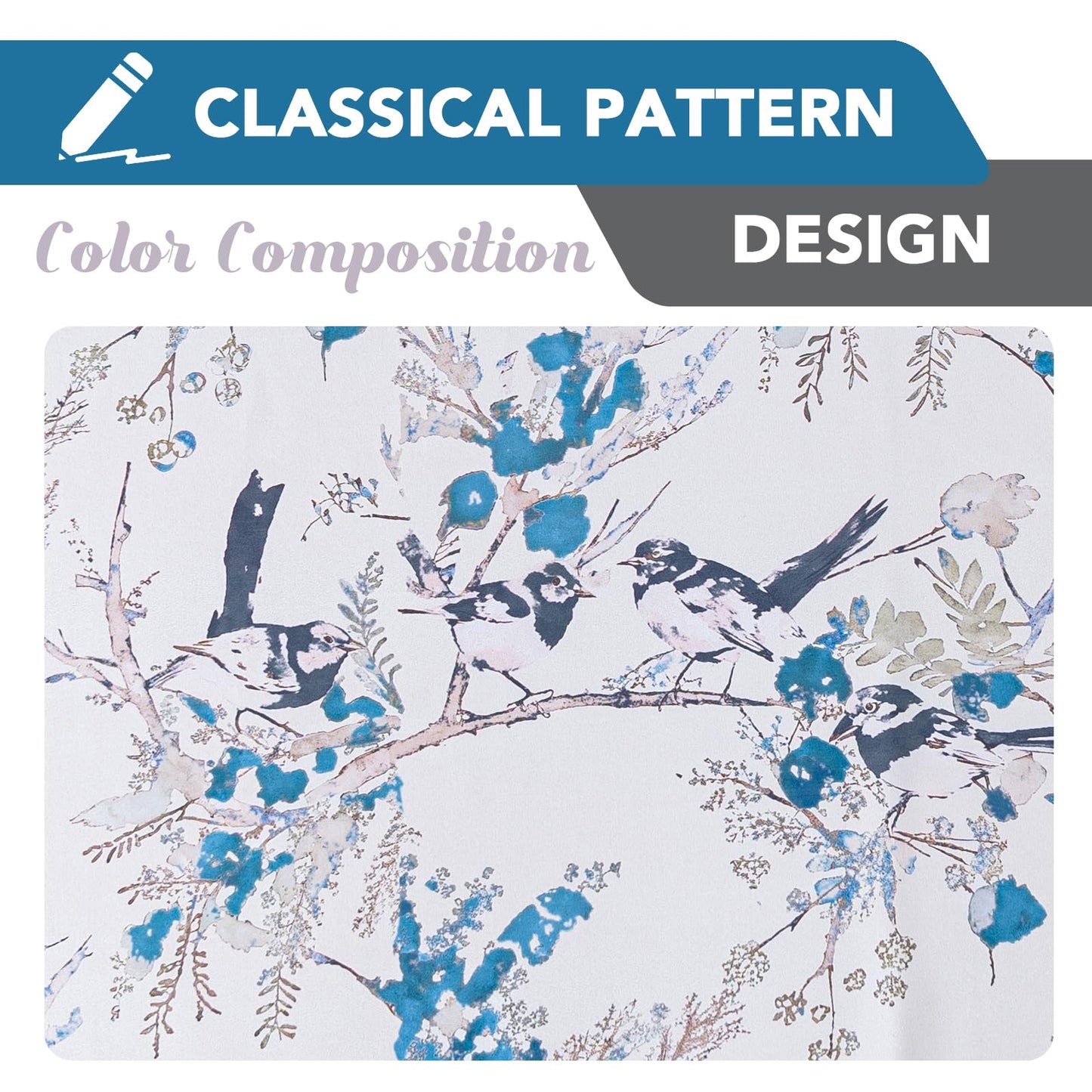 H.VERSAILTEX Floral 100% Blackout Curtains 84 inch Length 2 Panels Vintage Curtains Thermal Insulated Room Darkening Patterned Curtain Drapes for Bedroom Living Room with Grommet, Blue/Black