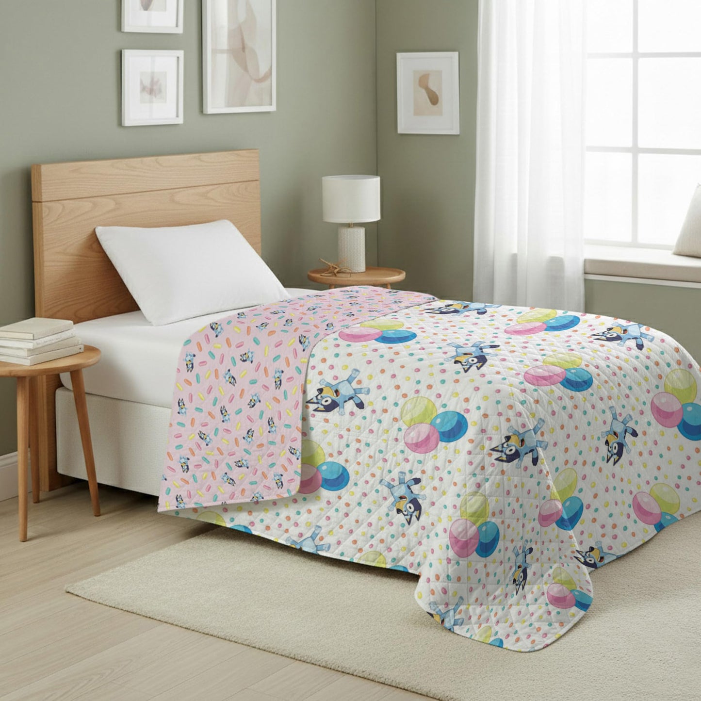 Northwest Bluey Balloon Celebration Quilted Throw Blanket – Official Cartoon Throw Blanket Featuring Bluey, for Adults Boys Girls Bed, Couch, or Playroom, 60 x 80 Inches