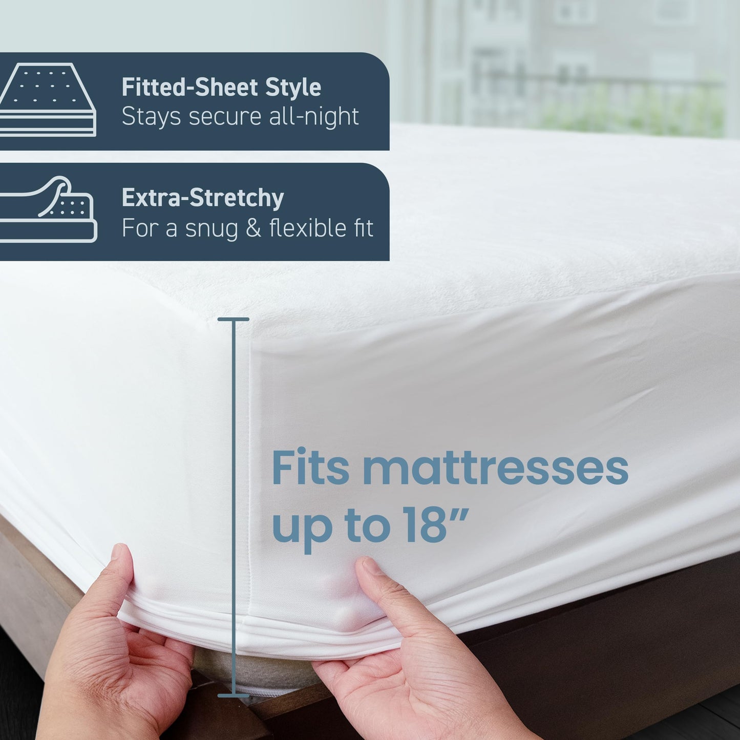 SafeRest Waterproof Queen Size Mattress Protector - Fitted with Stretchable Pockets - Machine Washable Cotton Blend Mattress Cover for Bed
