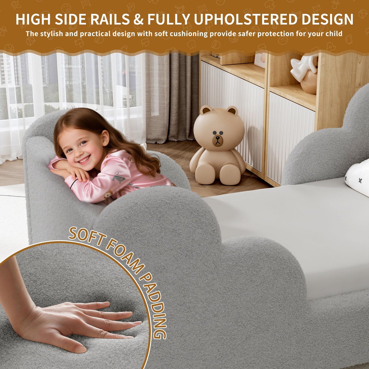 NAIZEA Toddler Bed - Toddler Floor Bed, Kid Bed Frame, Standard Crib Size Kids Beds Up to 3 Years Girls and Boys, Montessori Floor Beds(No Mattress)