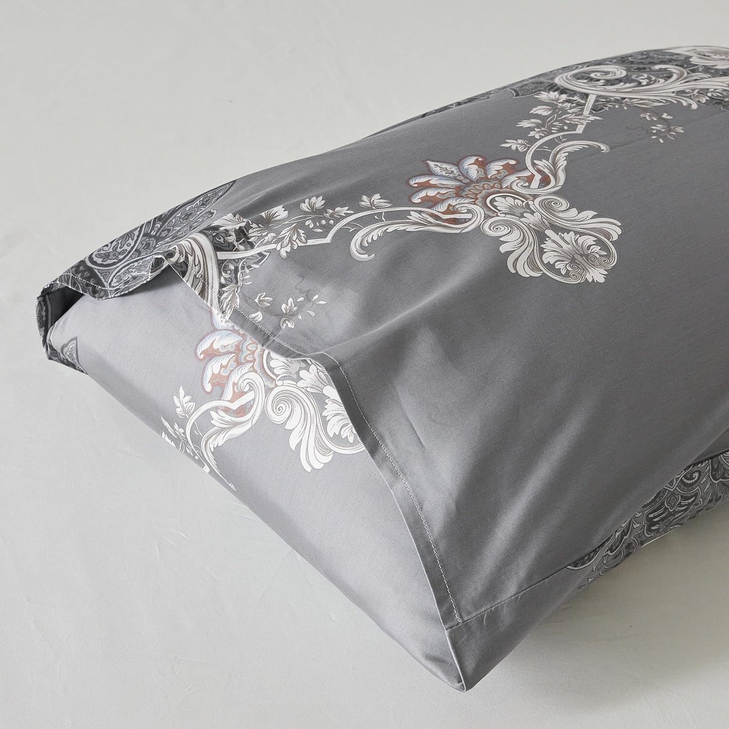 YuHeGuoJi Boho Paisley Duvet Cover King 100% Egyptian Cotton 3 Pcs Set 1 Southwestern Gray Damask Duvet Cover with Zipper Ties 2 Pillowcases Vintage William Morris Floral Bedding Set Soft