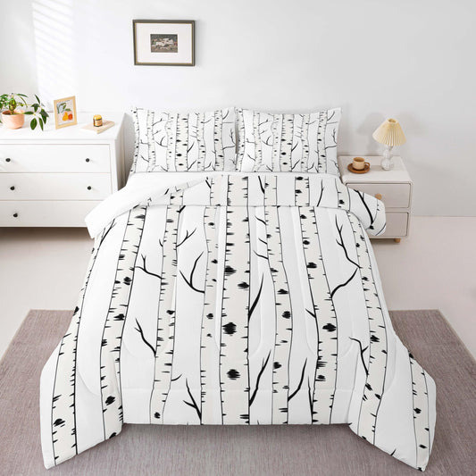 jejeloiu Tree Branches Bedding Set Full Size Kids Botanical Comforter for Boys Girls Nature Comforter Set Black White Duvet Set Room Decorations Quilt Set