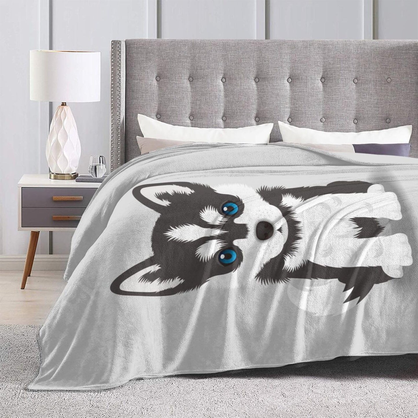 Cute Siberian Husky Puppy Dog Blanket Soft Lightweight Throw Blankets Cozy Flannel Bed Throws for Sofa Couch Travel Home Room Bedroom Decor Gifts for Boys Girls Kids Adults 60"x50"