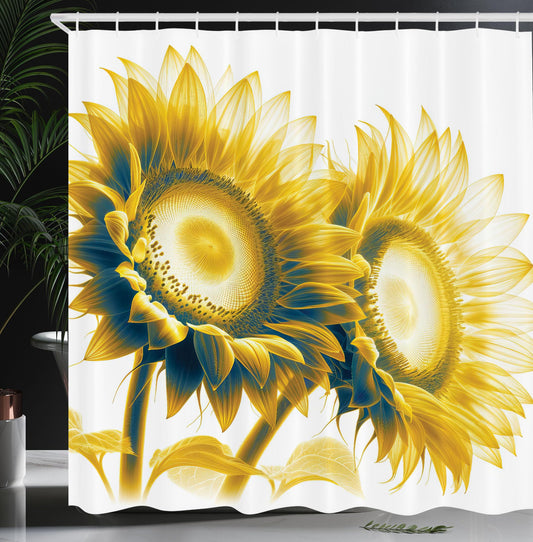 Ambesonne Yellow Shower Curtain, Vintage Countryside Farmhouse Vibe Pair of Sunflowers on Plain Background, Cloth Fabric Bathroom Decor Set with Hooks, 69" W x 70" L, Mustard Dimgray Cream