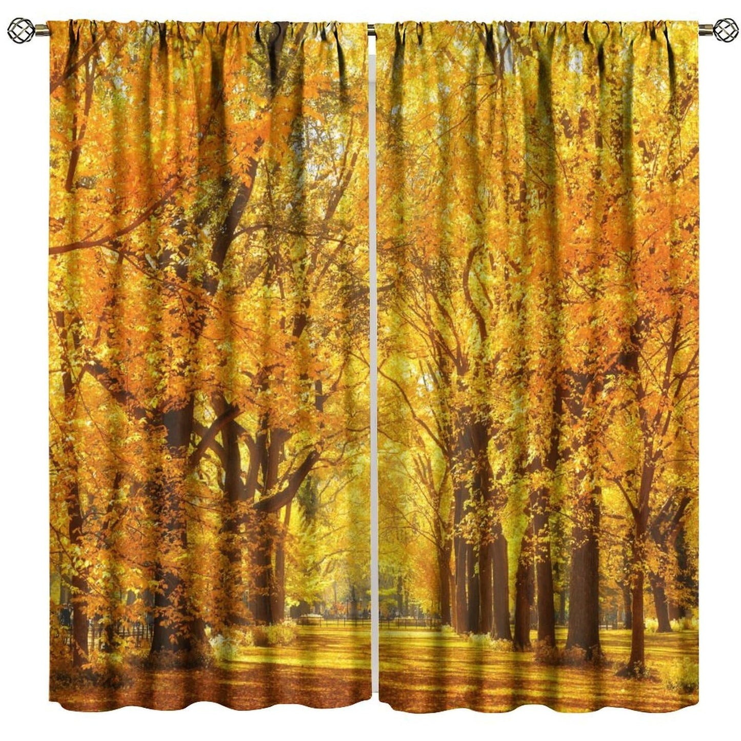 Nanacur Fall Forest Landscape Curtains, Fall Maple Leaves Tree Nature Autumn Season Rod Pocket Window Treatment for Living Bedroom Office Cafe Kitchen Drapes 41" W X 45" L (No Blackout)