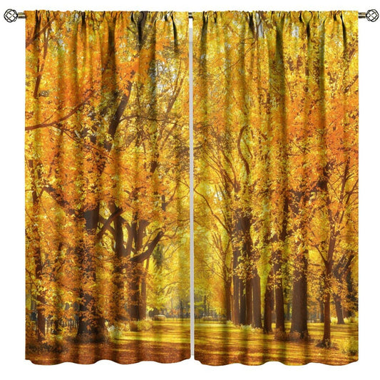 Nanacur Fall Forest Landscape Curtains, Fall Maple Leaves Tree Nature Autumn Season Rod Pocket Window Treatment for Living Bedroom Office Cafe Kitchen Drapes 41" W X 45" L (No Blackout)