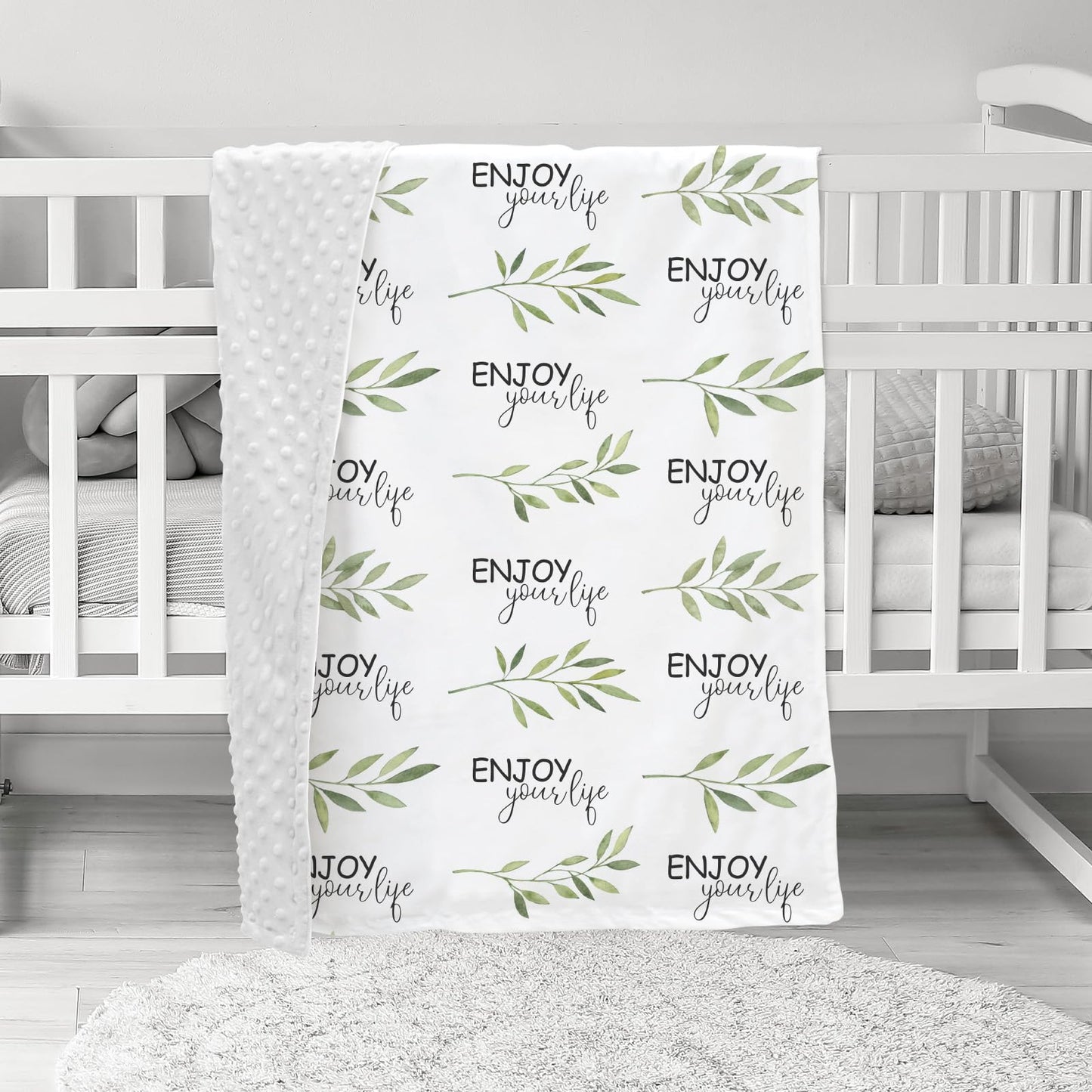 CIVARUA KIDS Baby Blankets for Unisex Boys Girls, Soft Breathable Front Dotted Fleece Backing, Printed Bed Nursery Minky Blankets for Toddler Newborn, Greenery, 30 x 40 inches