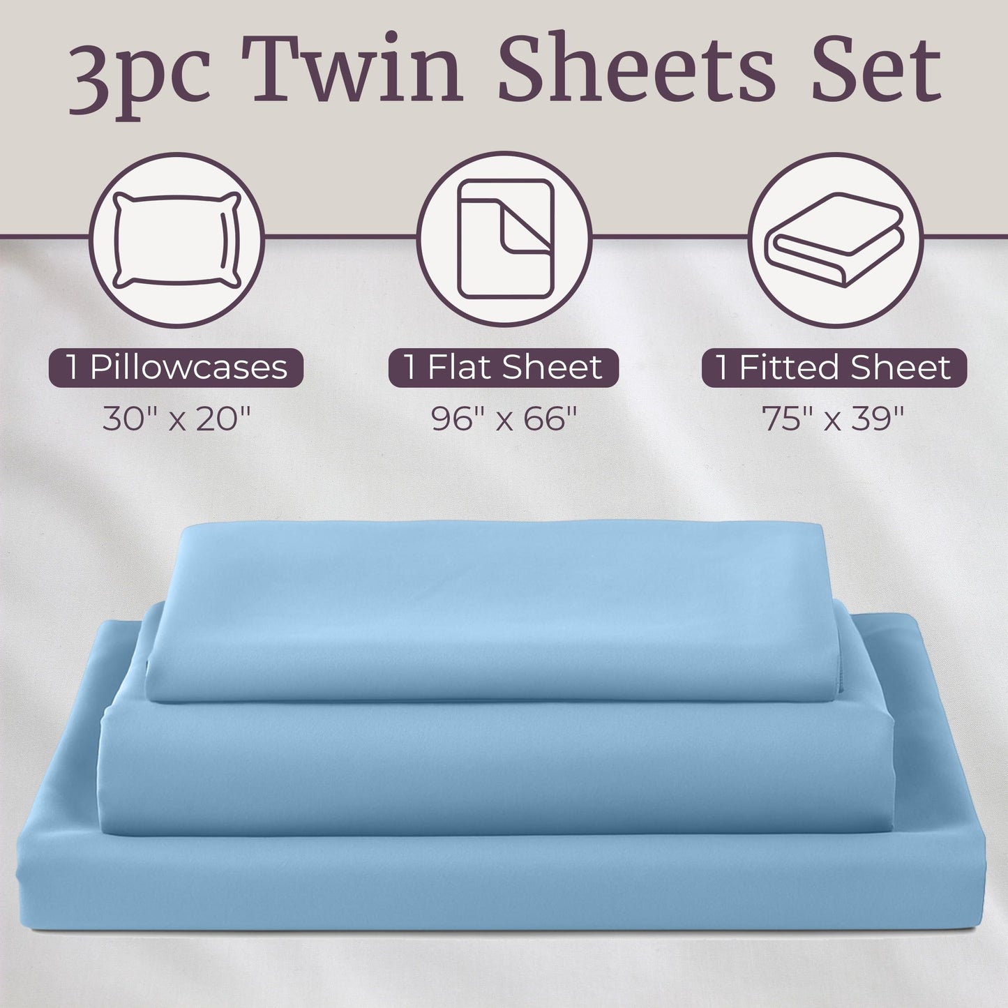Brushed Microfiber Twin Sheets - 3-Piece Sheet Set with Pillowcase, Flat, and Fitted Sheets - Wrinkle and Fade-Resistant Bedding by Lavish Home (Blue)