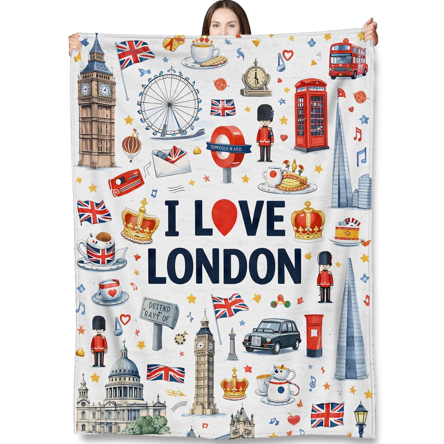 Turamurra London Travel Icons Throw Blanket Gifts for Kids Women, I Love London Landmark City Blankets for Home, Living Room, Bedroom Decor, Flannel Plush 50"x60"