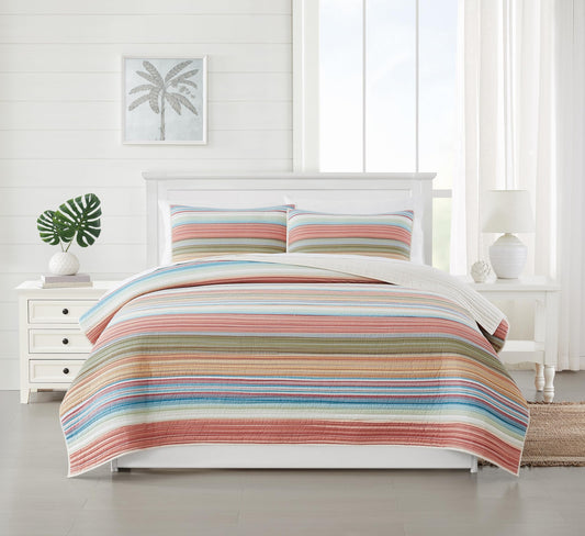 Oceanfront Resort Palm Beach Yarn Dye Stripe 2 Piece Twin Quilt Set, Coastal and Nautical Themed, Oeko-TEX Certified Confidence