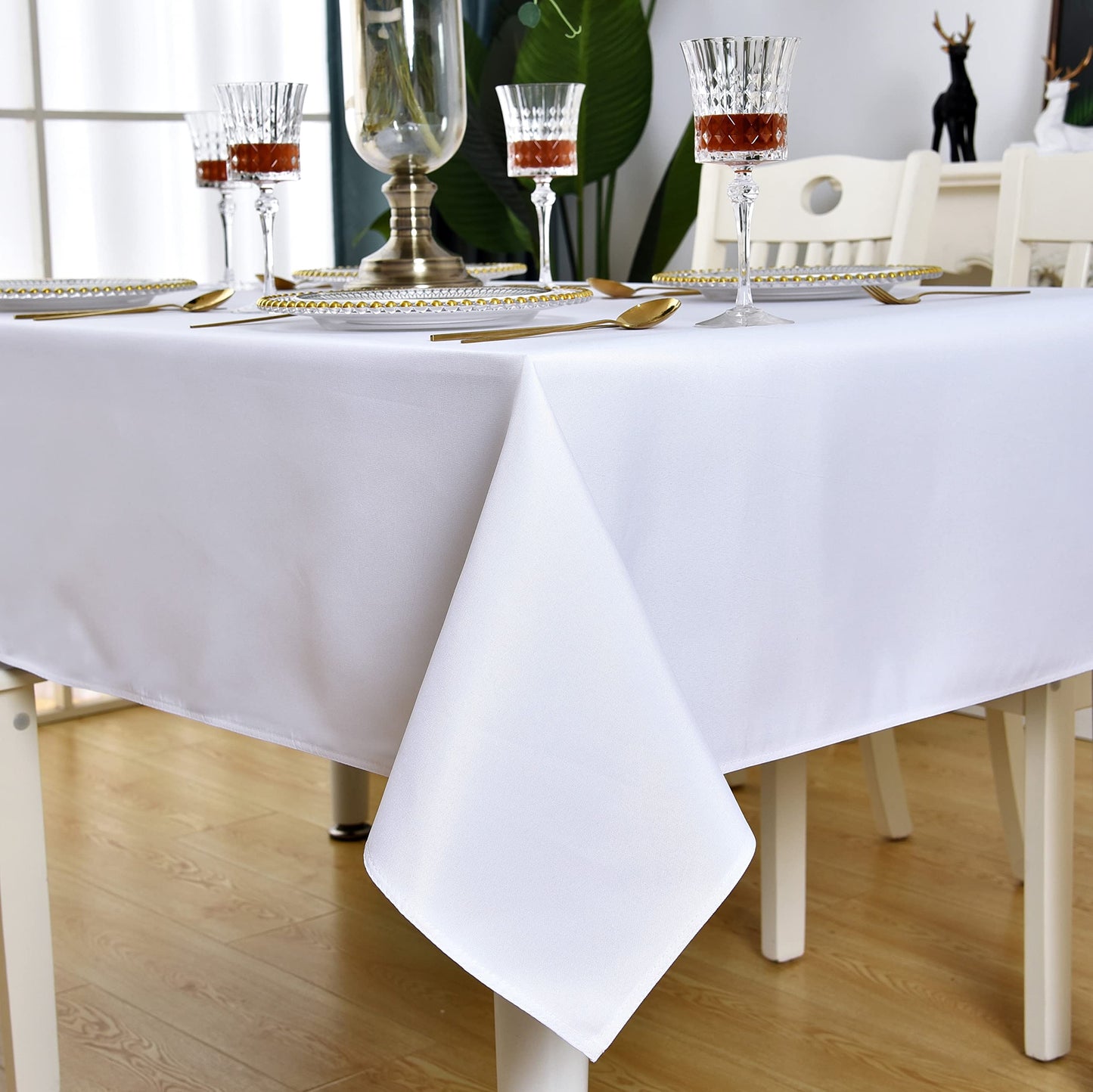 KAIPHO White Rectangle Tablecloth Waterproof Stain Resistant Wrinkle Free Table Cloth 210GSM Polyester Wipeable Table Cover for Party, Banquet, Indoor and Outdoor - Rectangular/Oblong, 60 x 84 inch