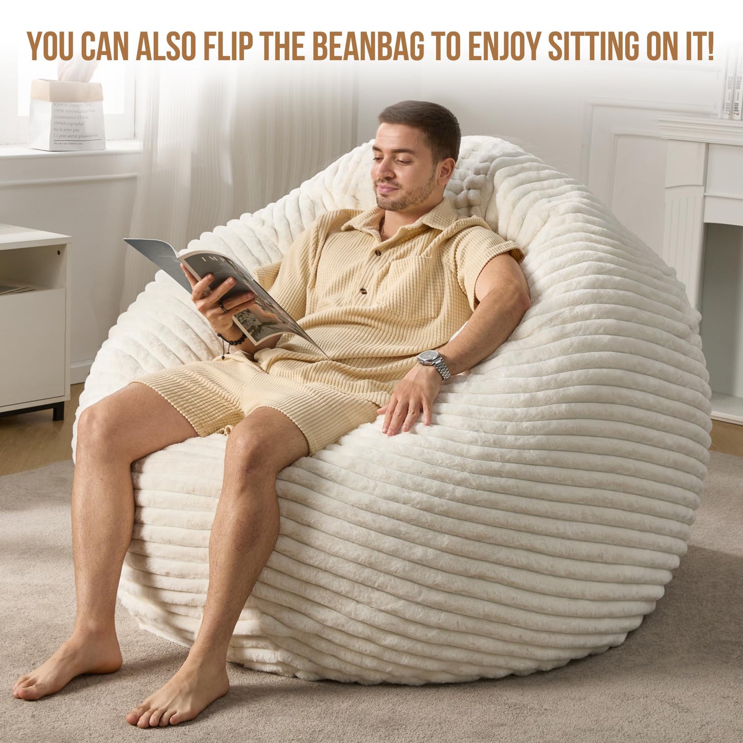Hobestluk Adult Bean Bag Chair Giant Beanbag with Filling Living Room 6FT